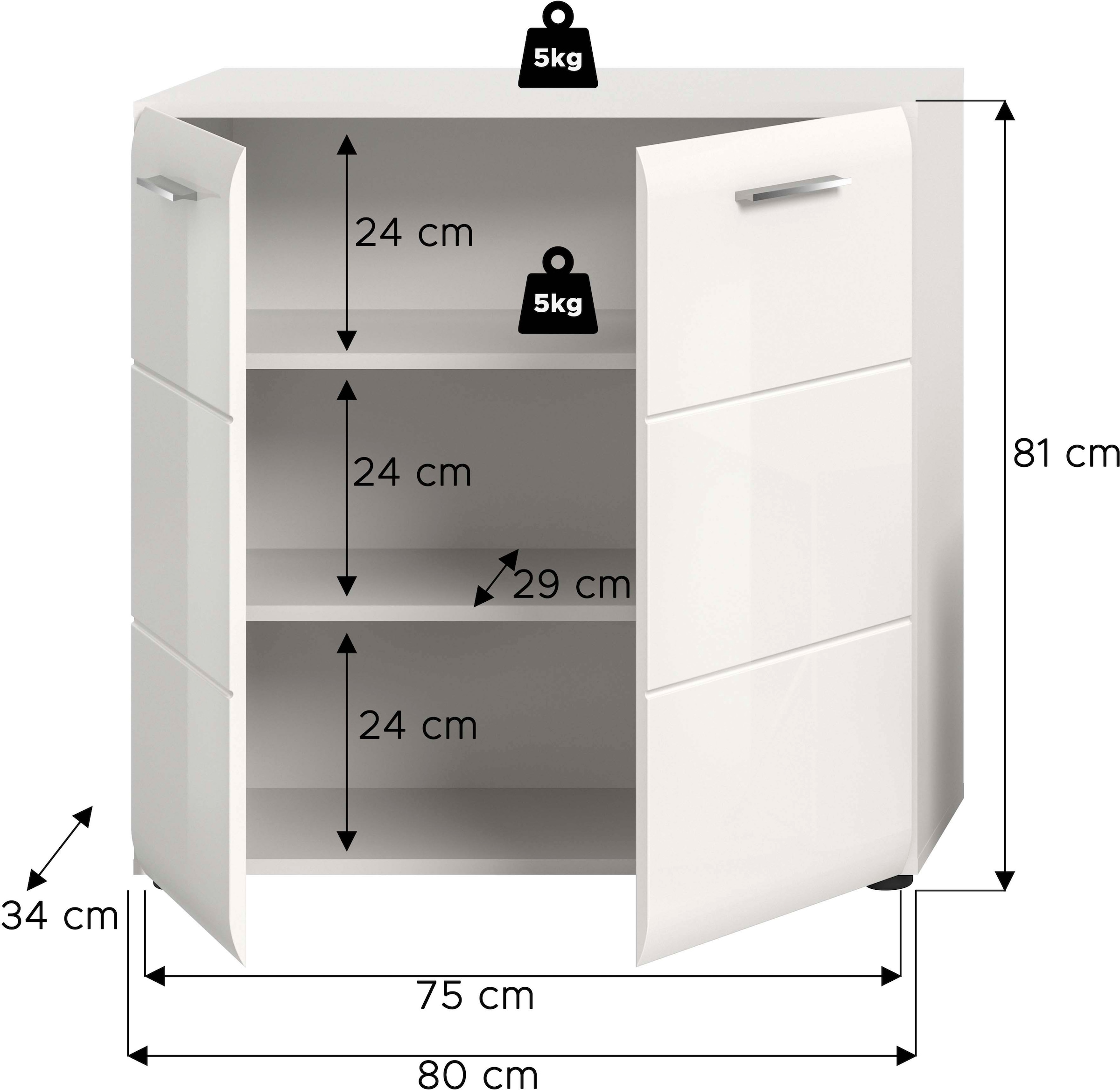 INOSIGN Kommode »FLORENZ, hochwertige MDF-Front,Rillenfräsung, 2 Türen, 3 Fächer« 1 Stk. tlg. Kommode, Anrichte, Wohnzimmerschrank