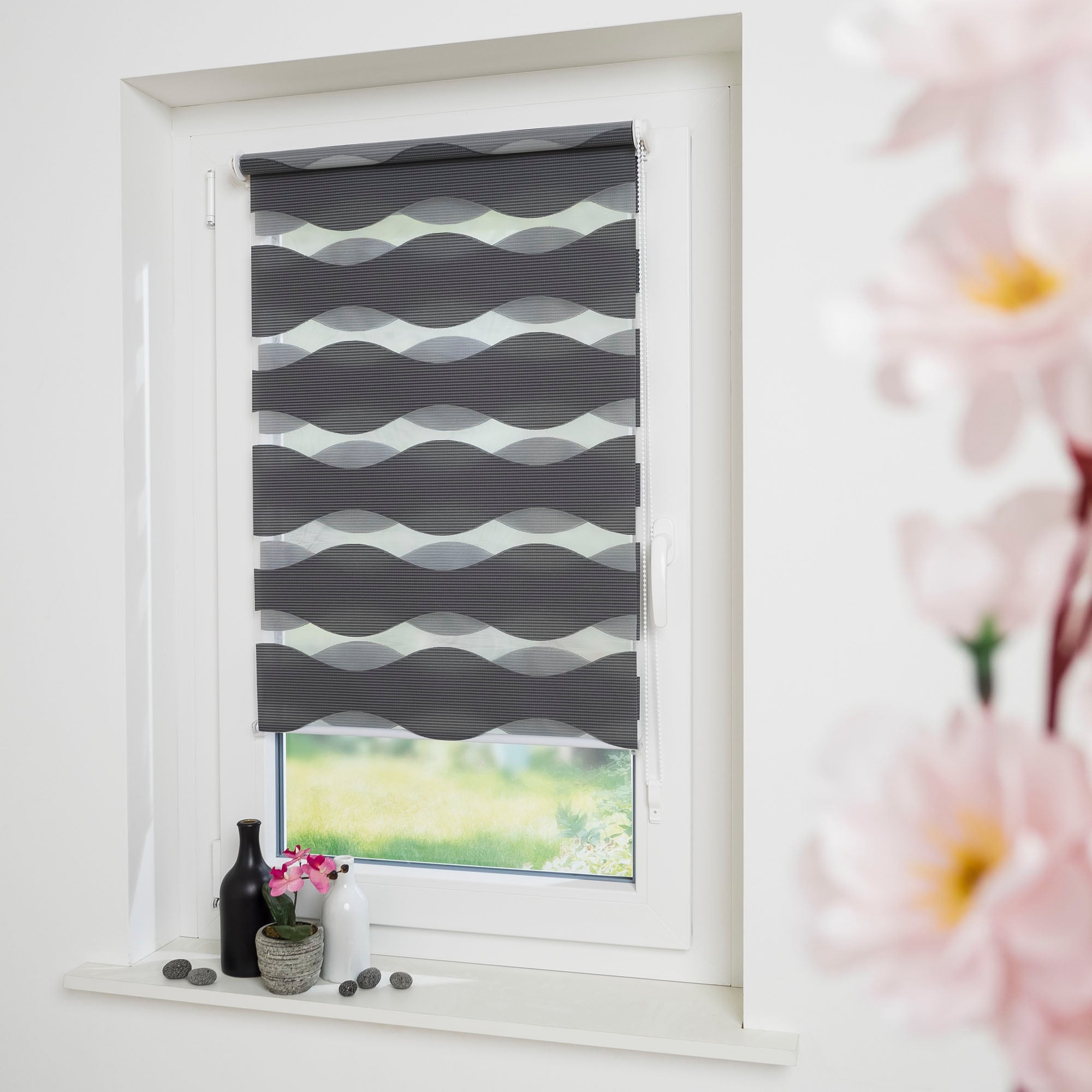 GARESA Doppelrollo »Welle« Lichtschutz ohne Bohren freihängend dekorativ, stufenlos verstellbar