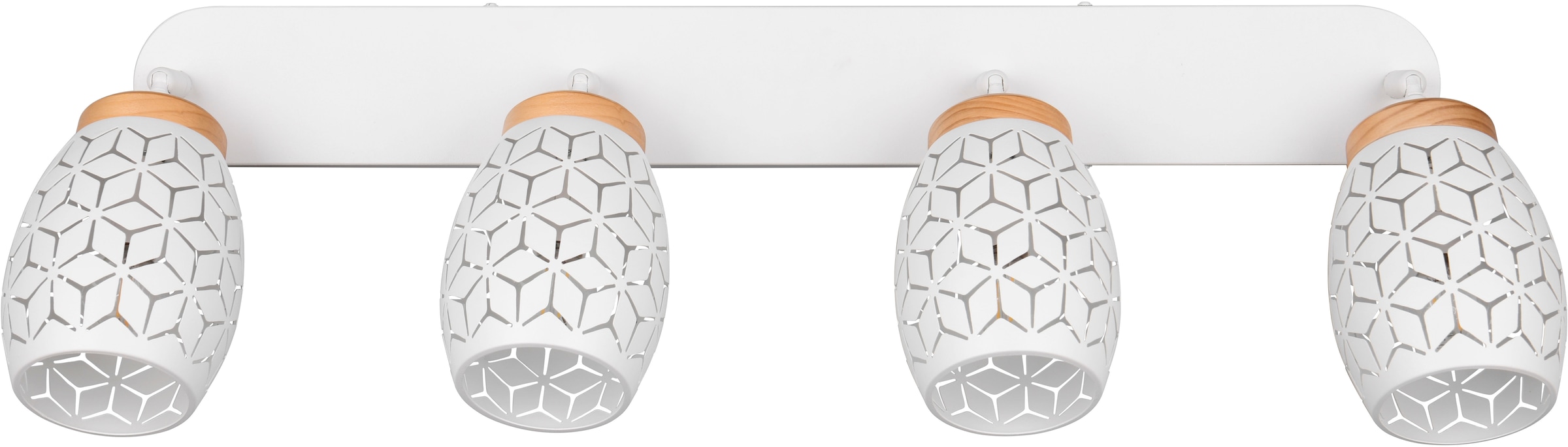 REALITY Leuchten Deckenstrahler »BIDAR 4-flammig, exkl 4x E14 max 10W, Deckenlampe Spots verstellbar« E14 1 Stk. warmweiß - kaltweiß Metall-Lampenschirm mit Lasercut Muster und Holz-Dekoelementen