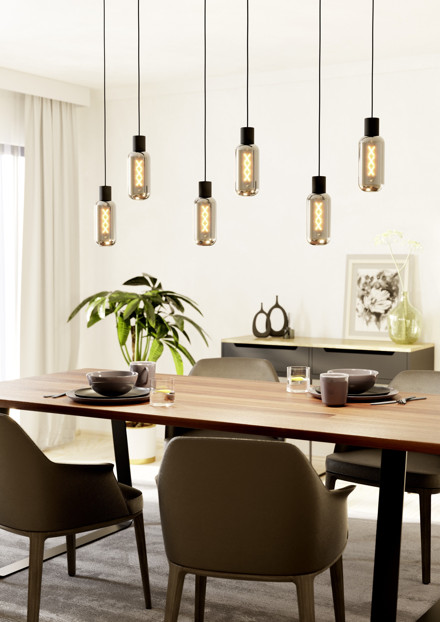 EGLO Hängeleuchte »MAIONE Pendellampe - Stahl - E27 - 6X4W - IP20« E27 1 Stk. Hängelampe, Deckenlampe, Wohnzimmer, Esszimmer, L138 x B14 x H110 cm