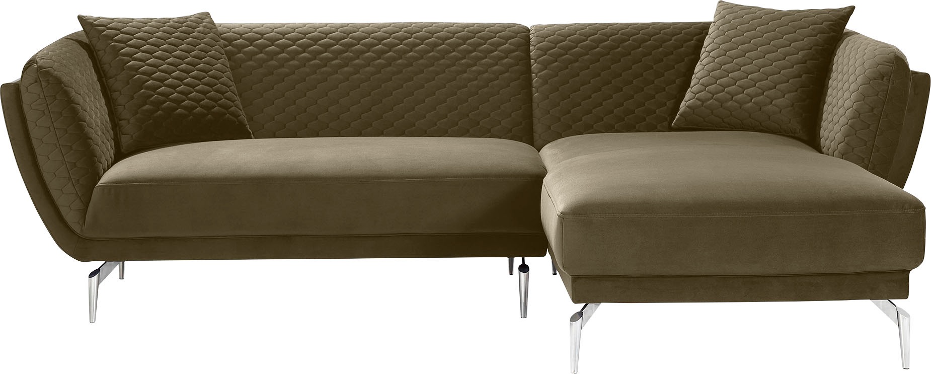 Leonique Ecksofa, in elegantem Design, mit Steppung und extra hohen Füßen, inklusive dekorativen Wendekissen
