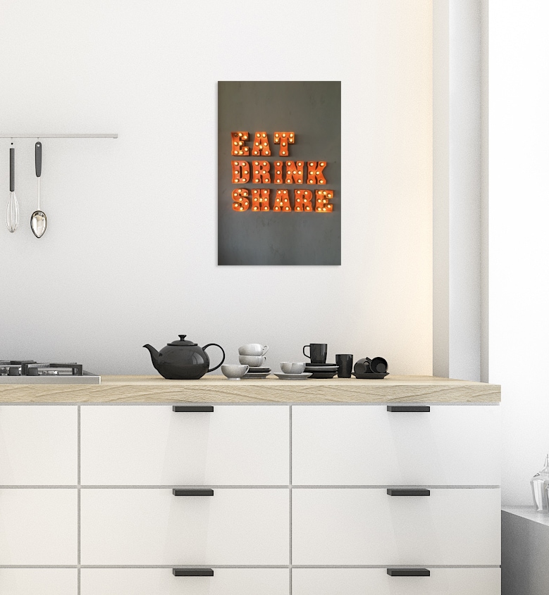 queence Metallbild »EAT DRINK SHARE«, Schriftzüge-Schriftzug-Sprüche-Sprüche & Texte, Stahlschild, Blechschild, Sprüche, Texte, witzig