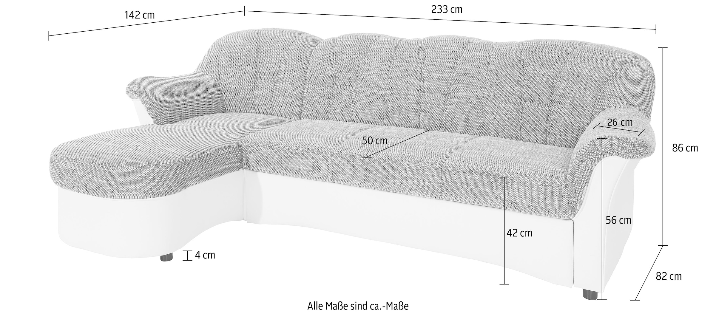 DOMO collection Ecksofa »Flores Schlafsofa, B/T/H: 233/142/86 cm, L-Form«, wahlweise mit Bettfunktion, wahlweise mit Federkern, auch in Leder