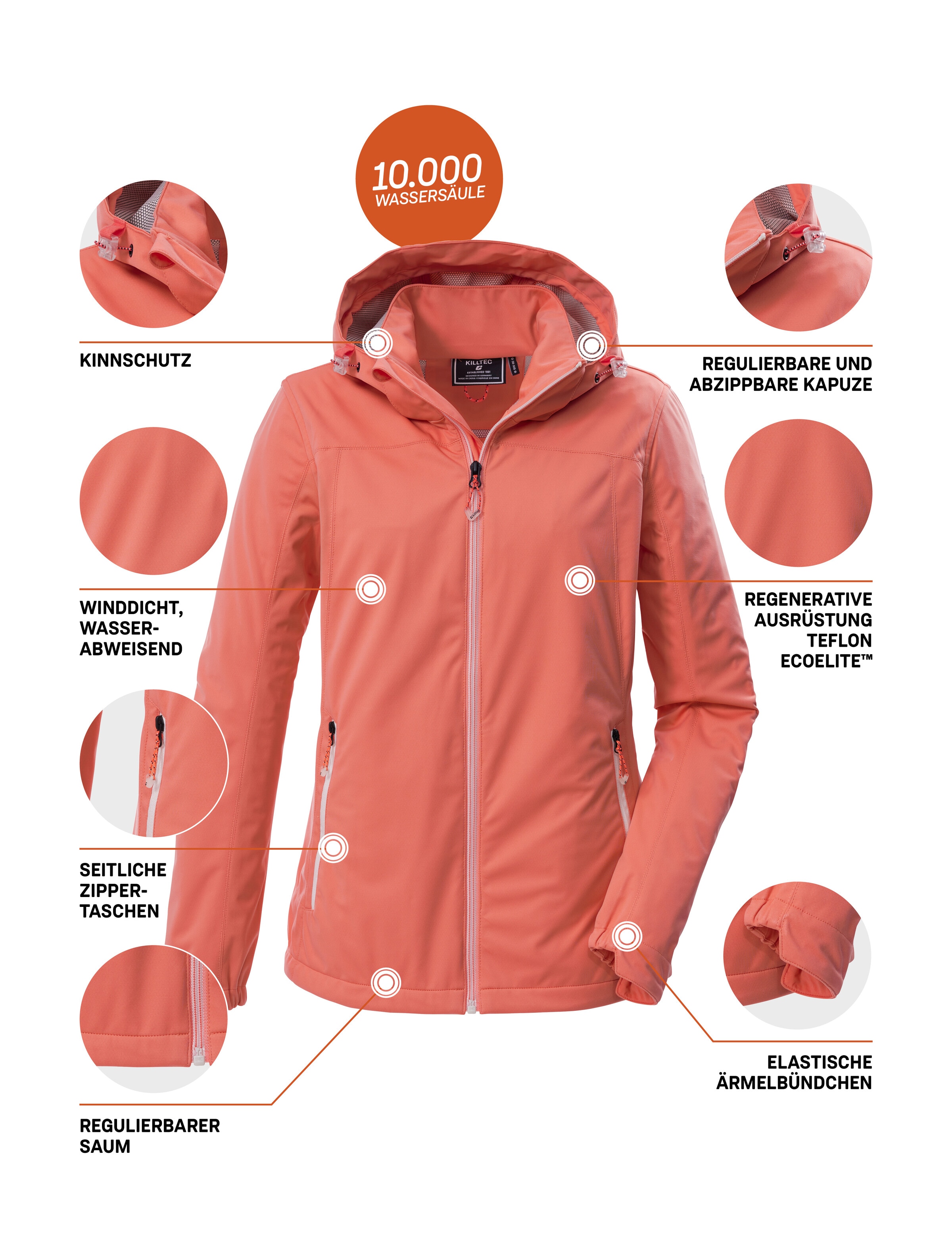 Killtec Softshelljacke »KOS 69 WMN SFTSHLL JCKT« Winddichte, wasserabweisende Damenjacke mit abnehmbarer Kapuze