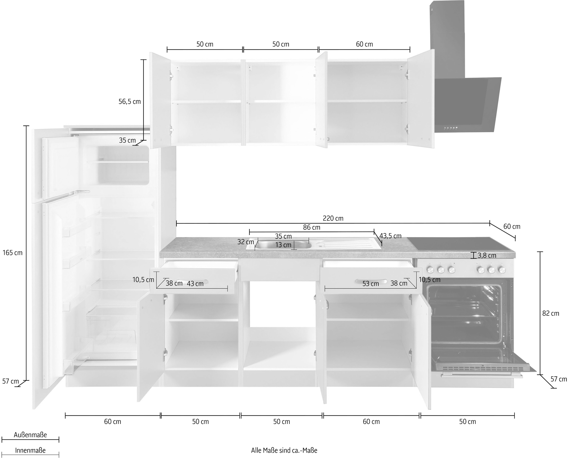 Shop E-Geräten, mit 280 cm im »Kansas«, Küchen Breite OTTO Online Küchenzeile wiho