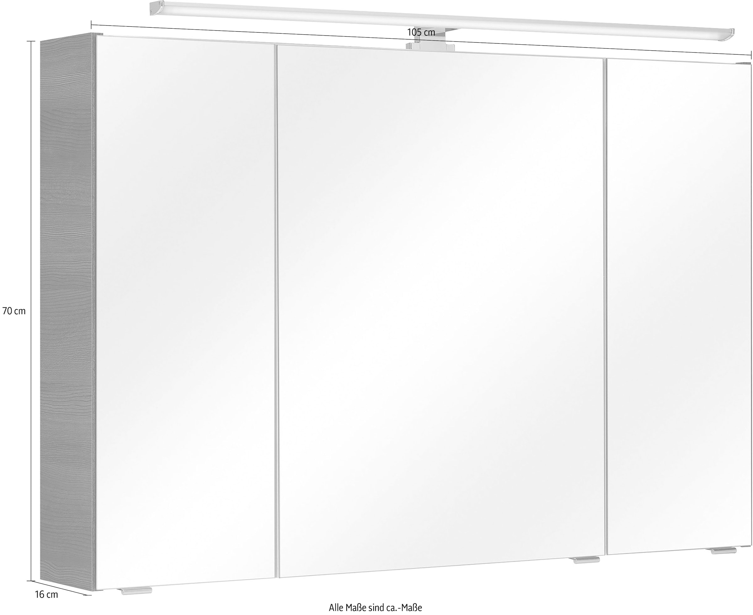 PELIPAL Spiegelschrank »Quickset«, Breite 3-türig, bei 105 online Schalter-/Steckdosenbox cm, OTTO LED-Beleuchtung