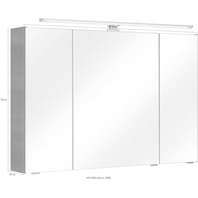 PELIPAL Spiegelschrank »Quickset«, Breite 105 cm, 3-türig, LED-Beleuchtung,  Schalter-/Steckdosenbox online bei OTTO
