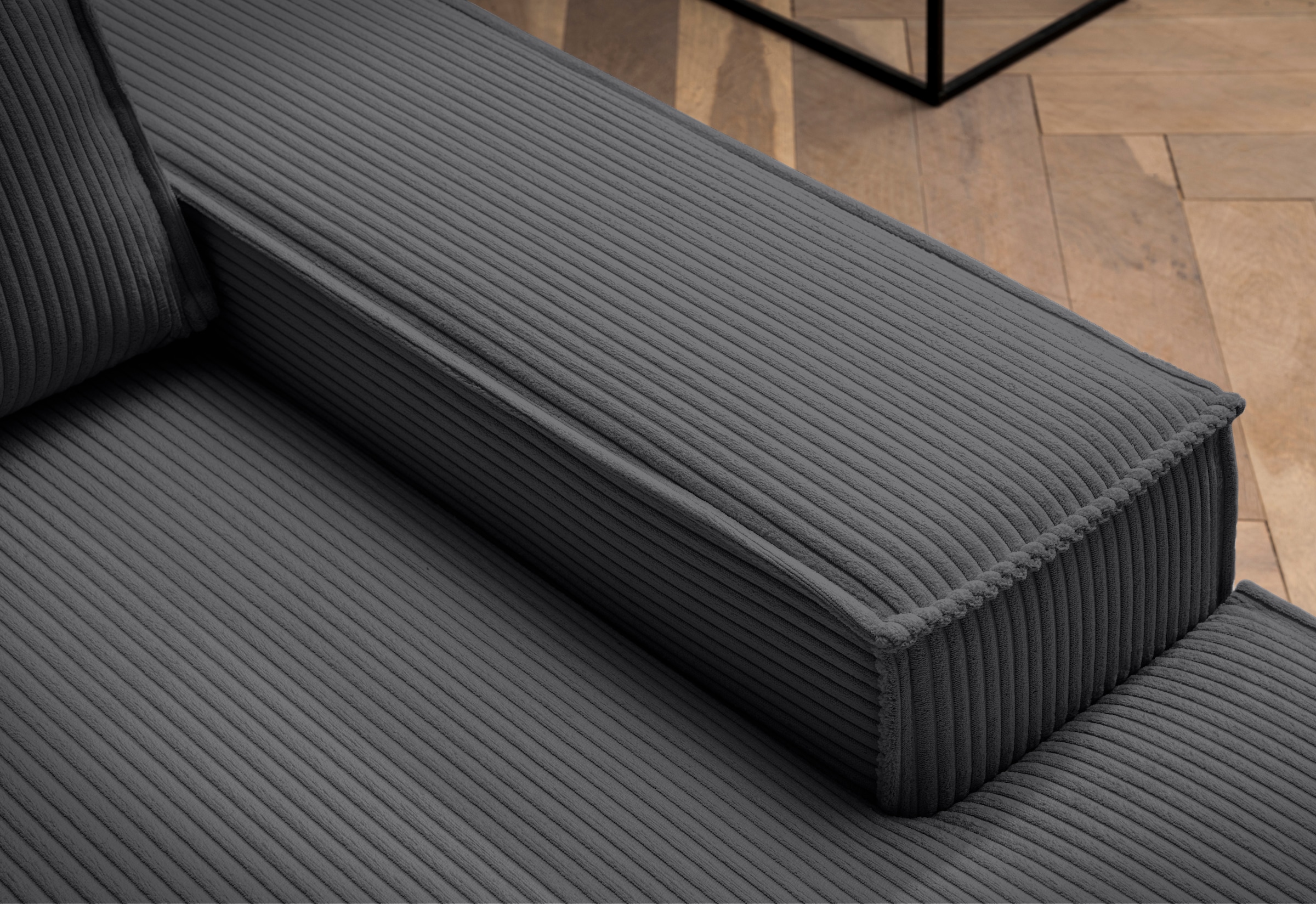 Home affaire Ecksofa »SHERWOOD,  Schlafsofa in L-Form offen (275cm), Cord, Leinenoptik« Schlaffunktion und Bettkasten, Kedernaht, hoher Sitz- & Liegekomfort,