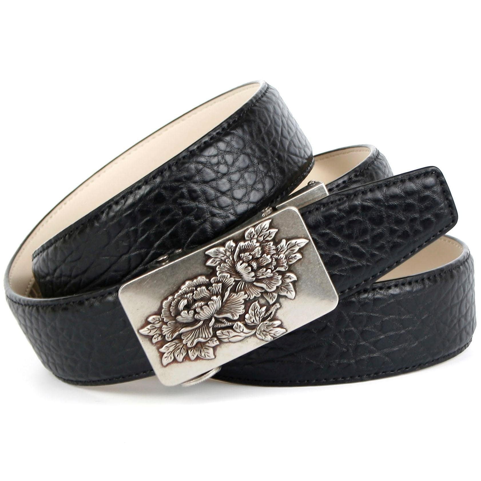 Anthoni Crown Herren Ledergürtel mit geprägt in schwarz, Größe 105