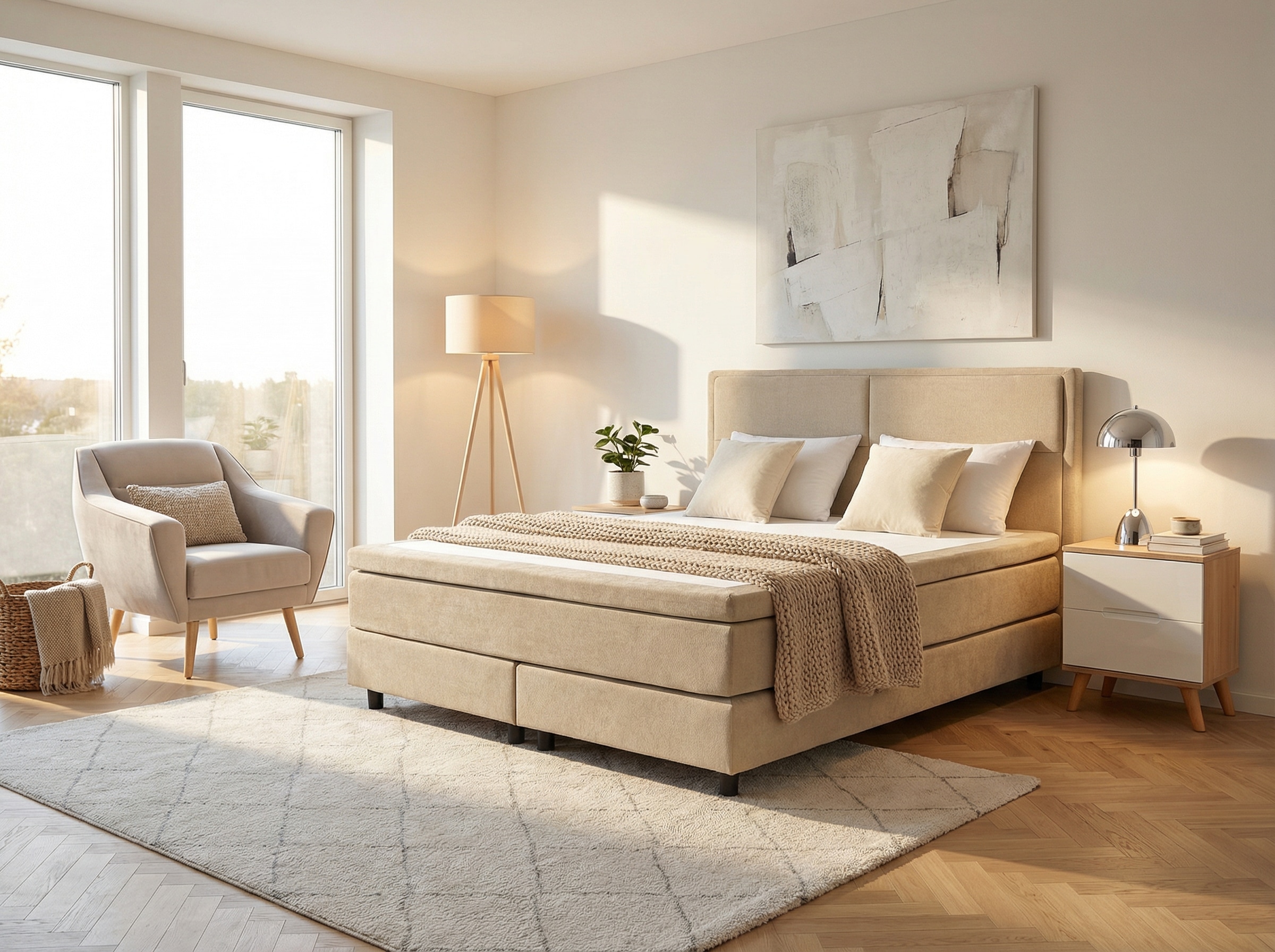 OTTO home Boxspringbett »VIVIANNE, Polsterbett mit 7-Zonen-Taschenfederkernmatratze H3« inkl. 7 cm Komfortschaum-Topper, Chenille-Bezug, 140- oder 180x200 cm