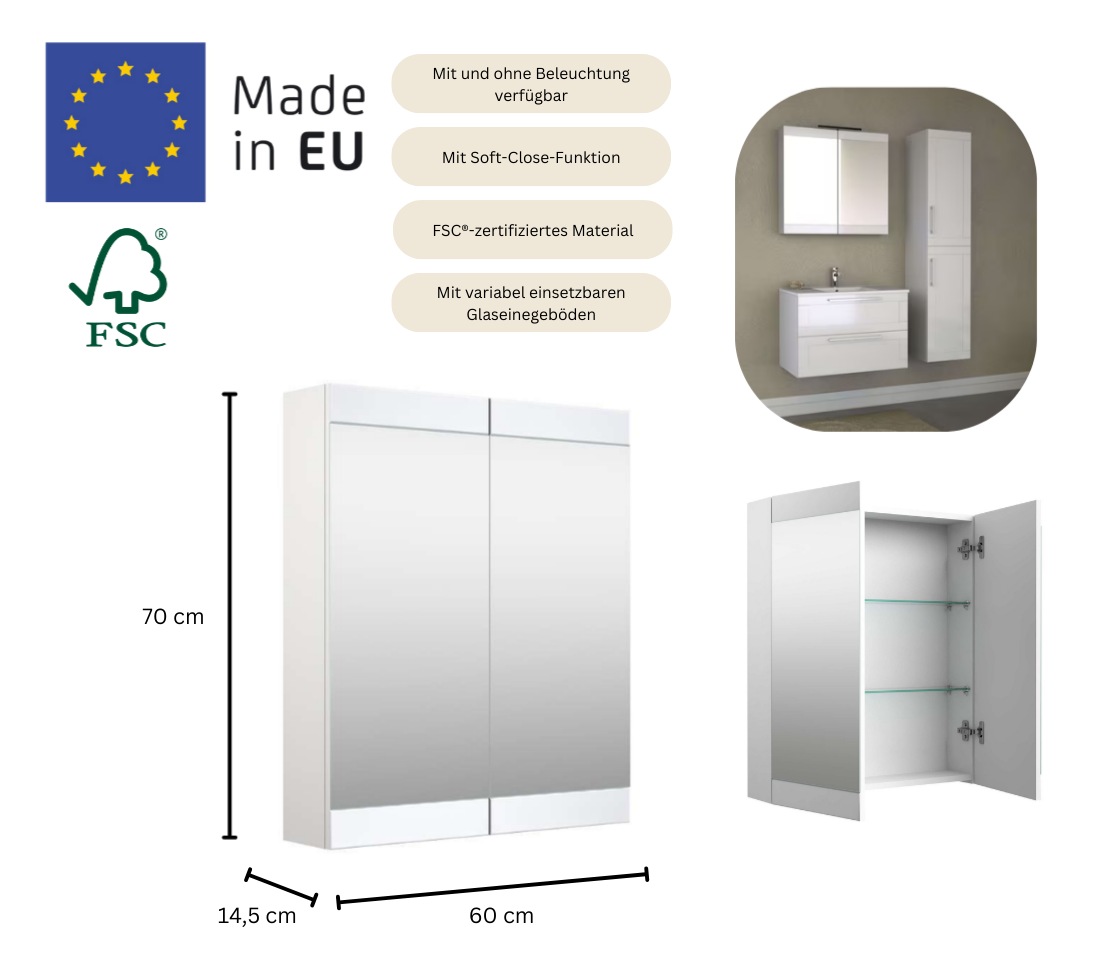 welltime Badezimmerspiegelschrank »Serena Retro« FSC®-zertifiziertes Material, Breite 61,5 cm