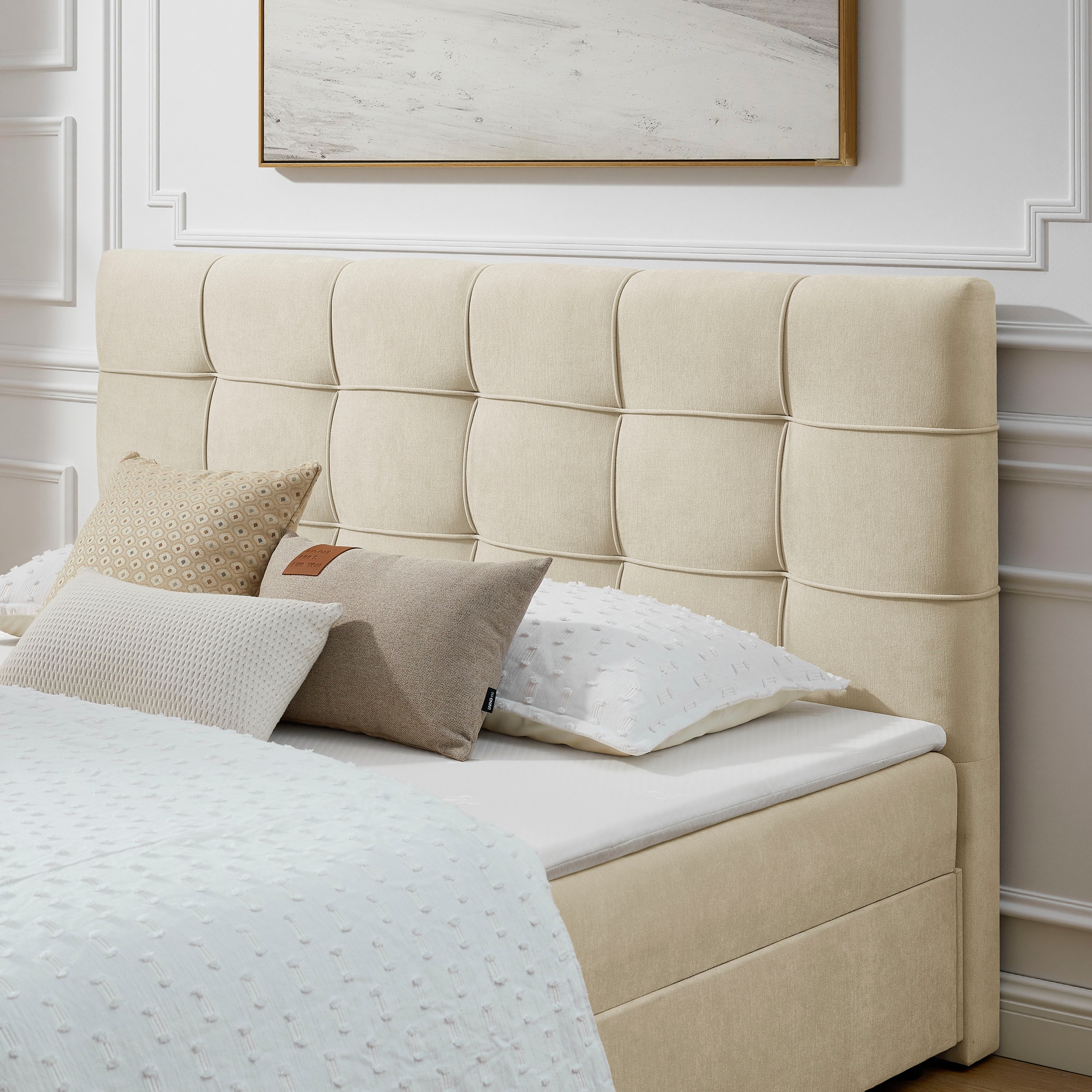 OTTO home Boxbett »LILIENNE, Polsterbett mit Bettkasten und Taschenfederkernmatratze H3« mit Kaltschaumtopper, Chenille-Bezug, 160x200 & 180x200 cm