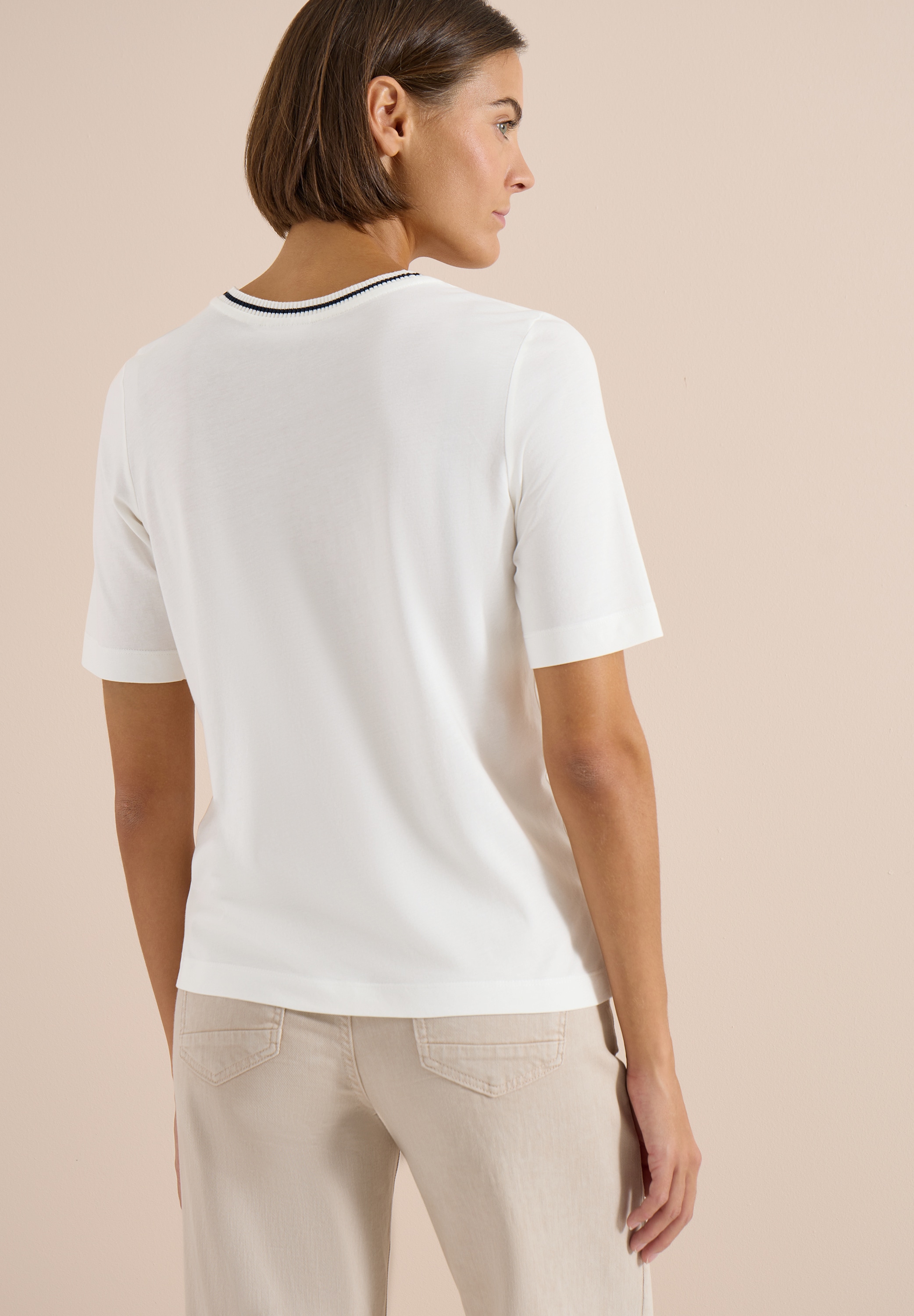 Cecil Rundhalsshirt Sommershirt mit Rippdetails