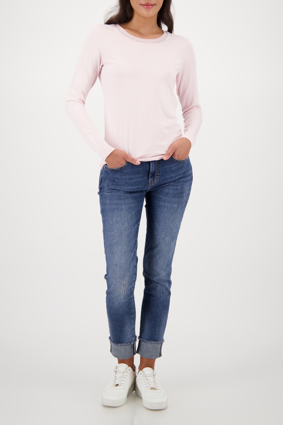 Monari Langarmshirt »Shirt Basic Schmuck Kette« Regular fit mit Rundhalsausschnitt