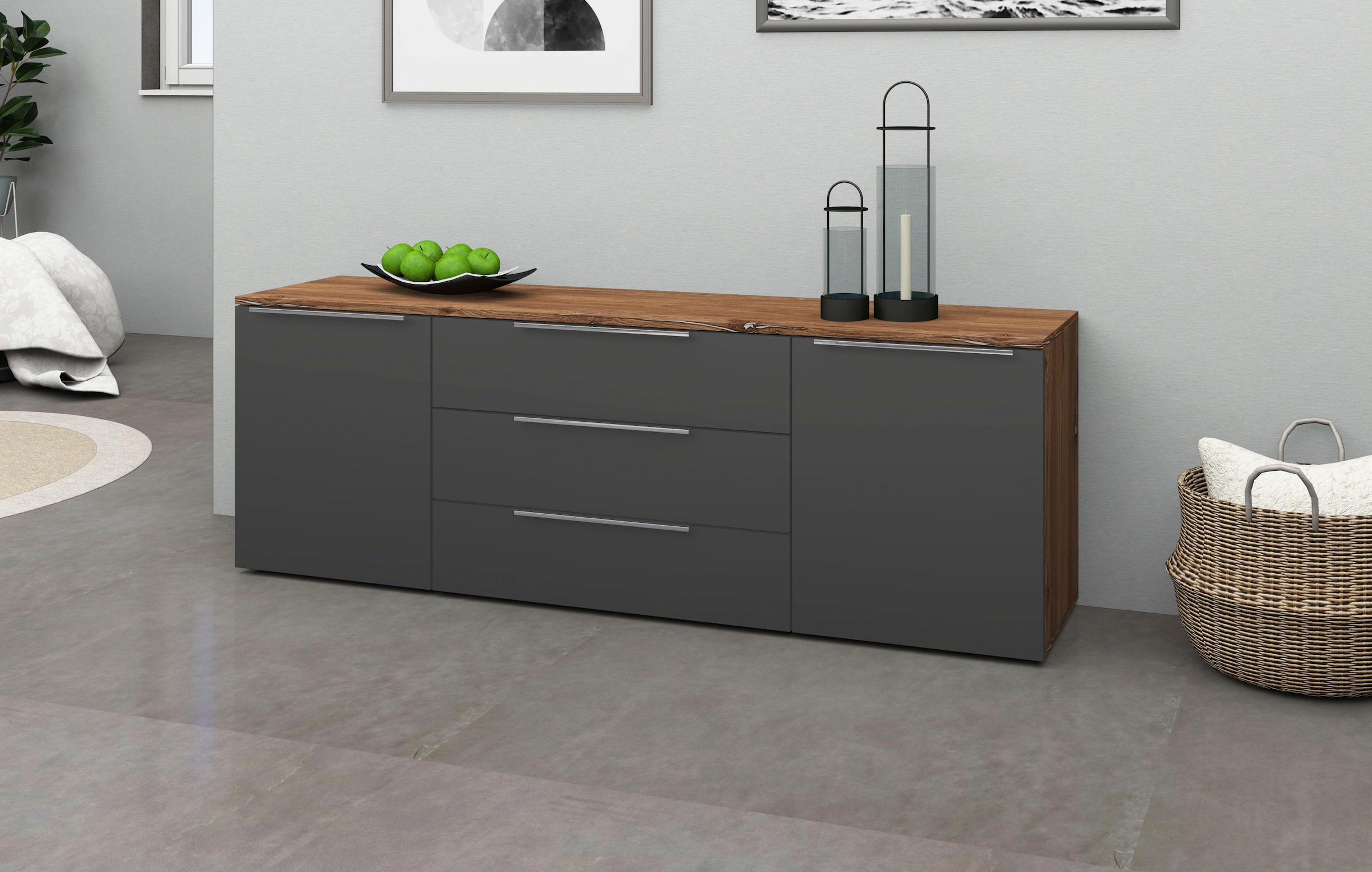 borchardt Möbel Sideboard »Oliva, hängend oder stehend mit Metallgriffen« Breite 166 oder 200cm, 2 Türen 3 Schubfächer