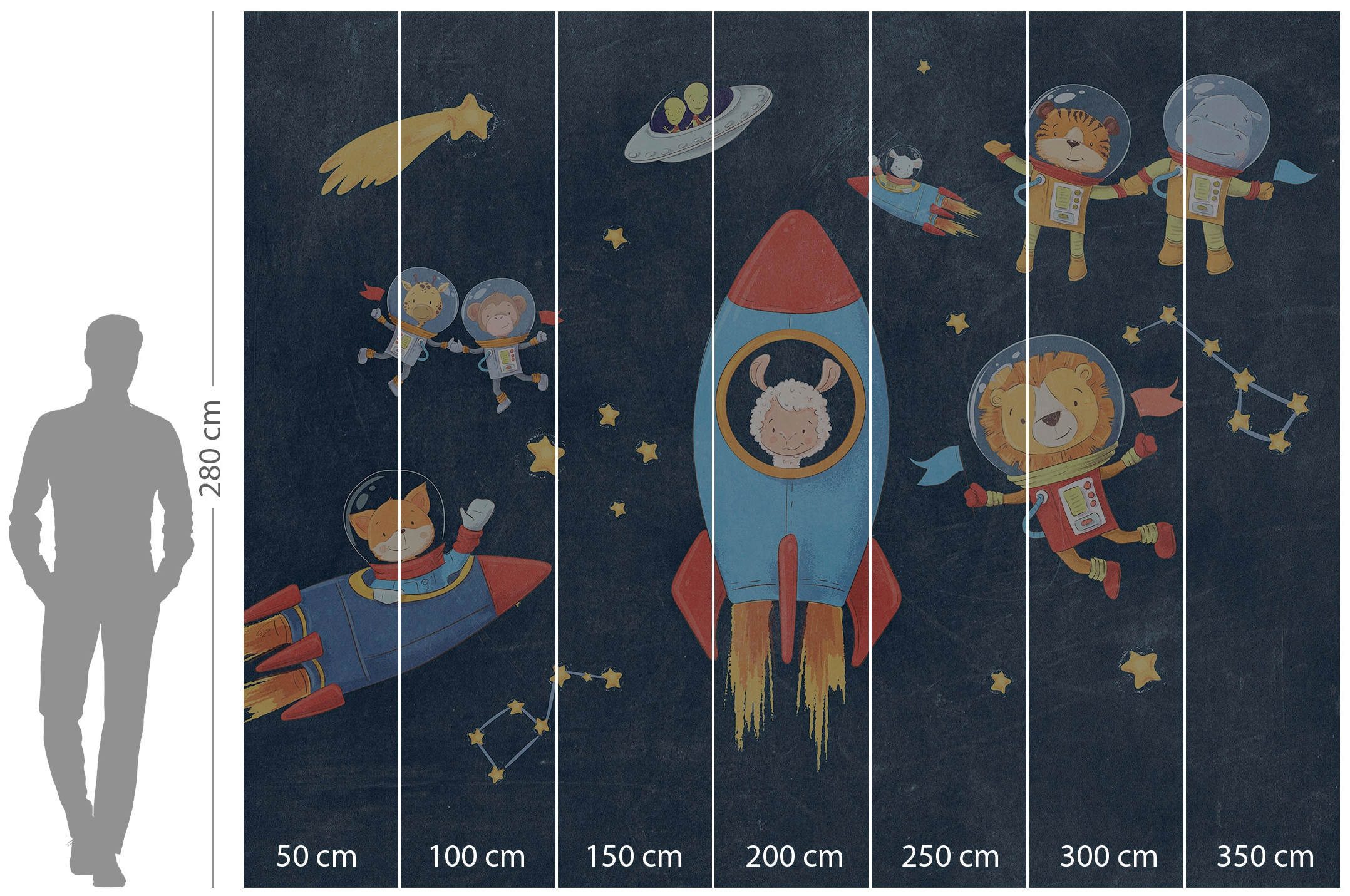 Komar Vliestapete »Digitaldruck Vlies - Friends in Space - Größe 350 x 280 cm«, bedruckt, Kinderzimmer