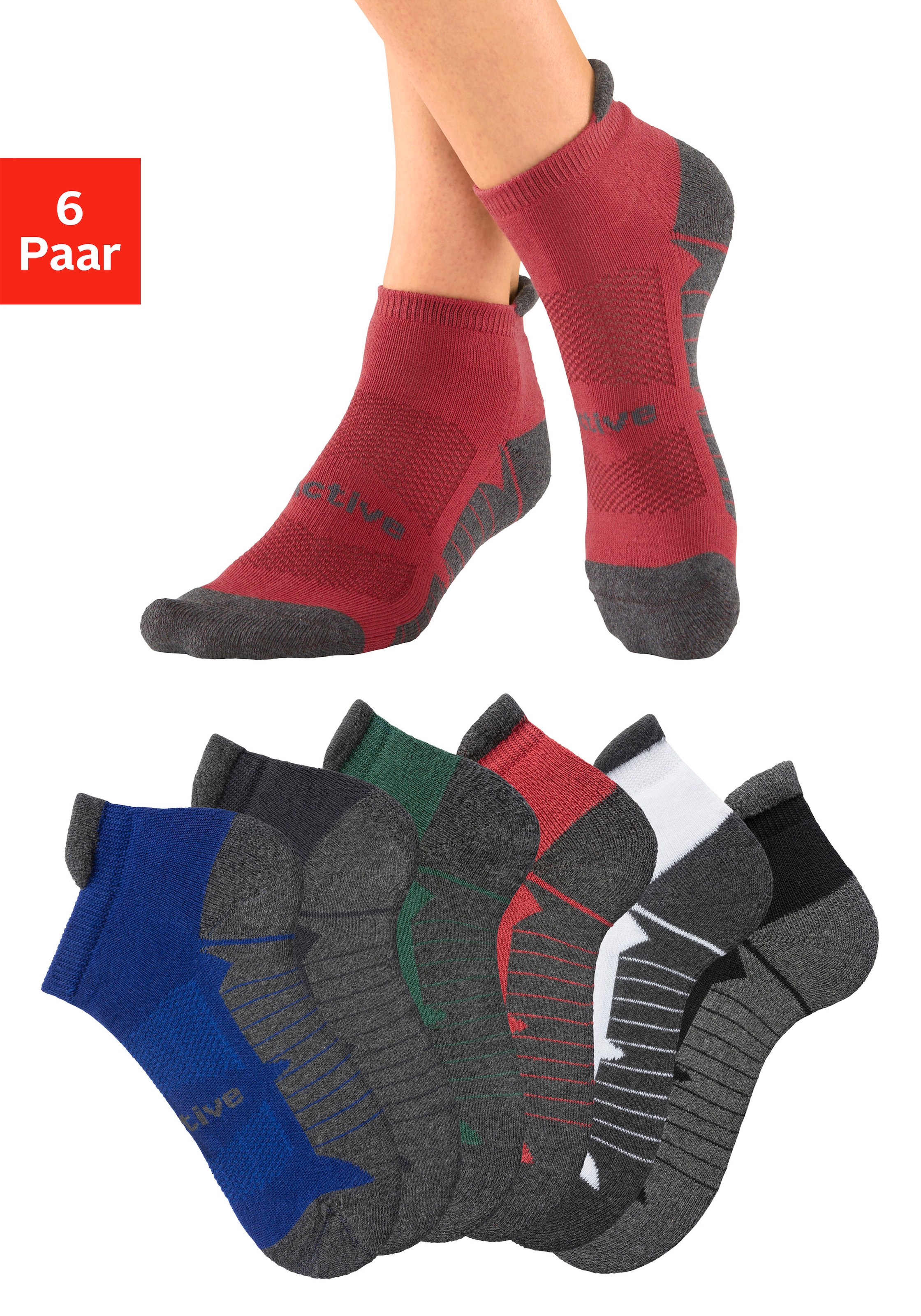 LASCANA ACTIVE Sneakersocken, (Packung, 6 Paar), mit weicher Frotteesohle