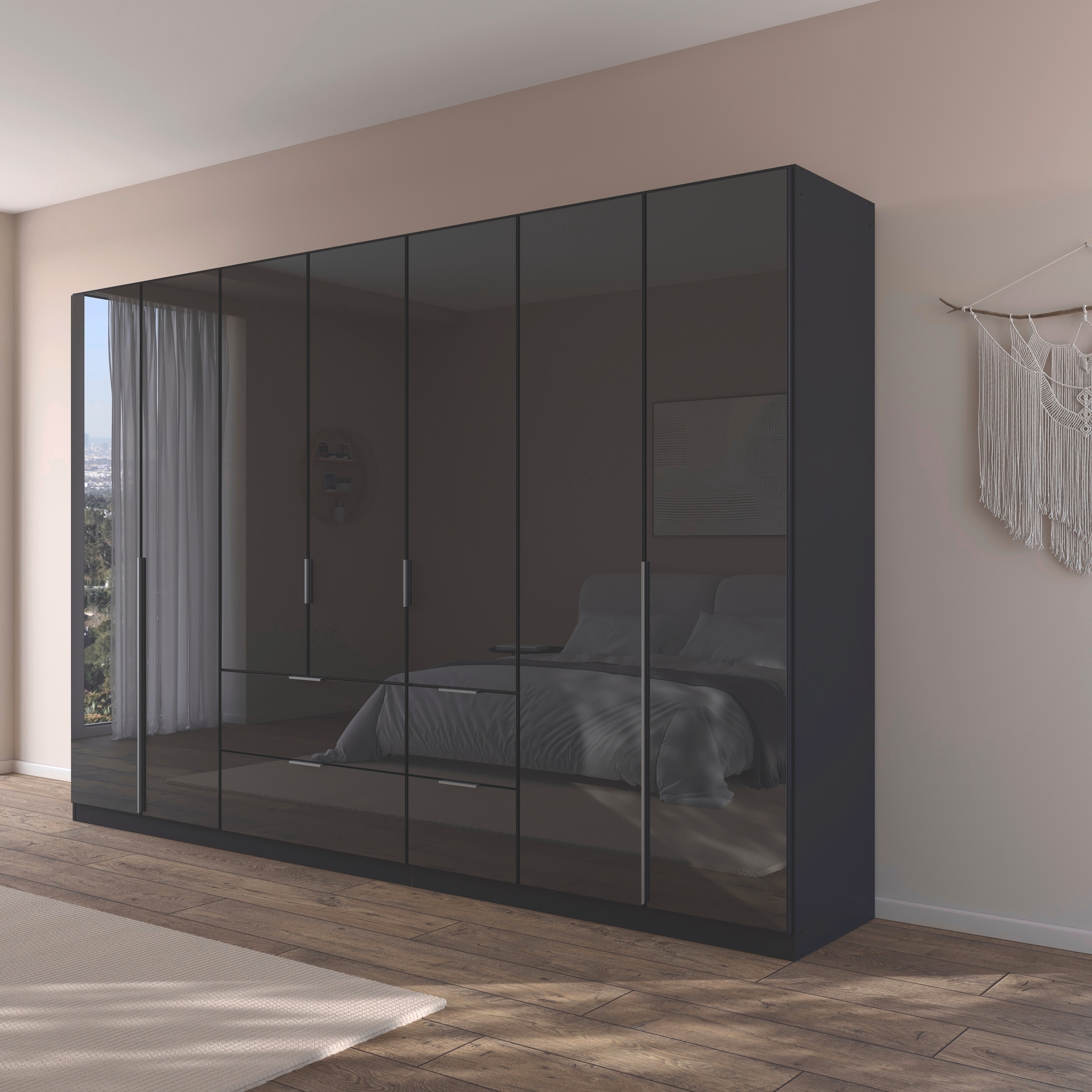 OTTO home Drehtürenschrank »Kleiderschrank Kleiderschränke Schrank Garderobe AGORDO mit Glasfront« in zwei Griff-Farben, Breiten 91-360 cm,  mit Außenschubkästen, in 7 Breiten und 2 Höhen MADE IN GERMANY