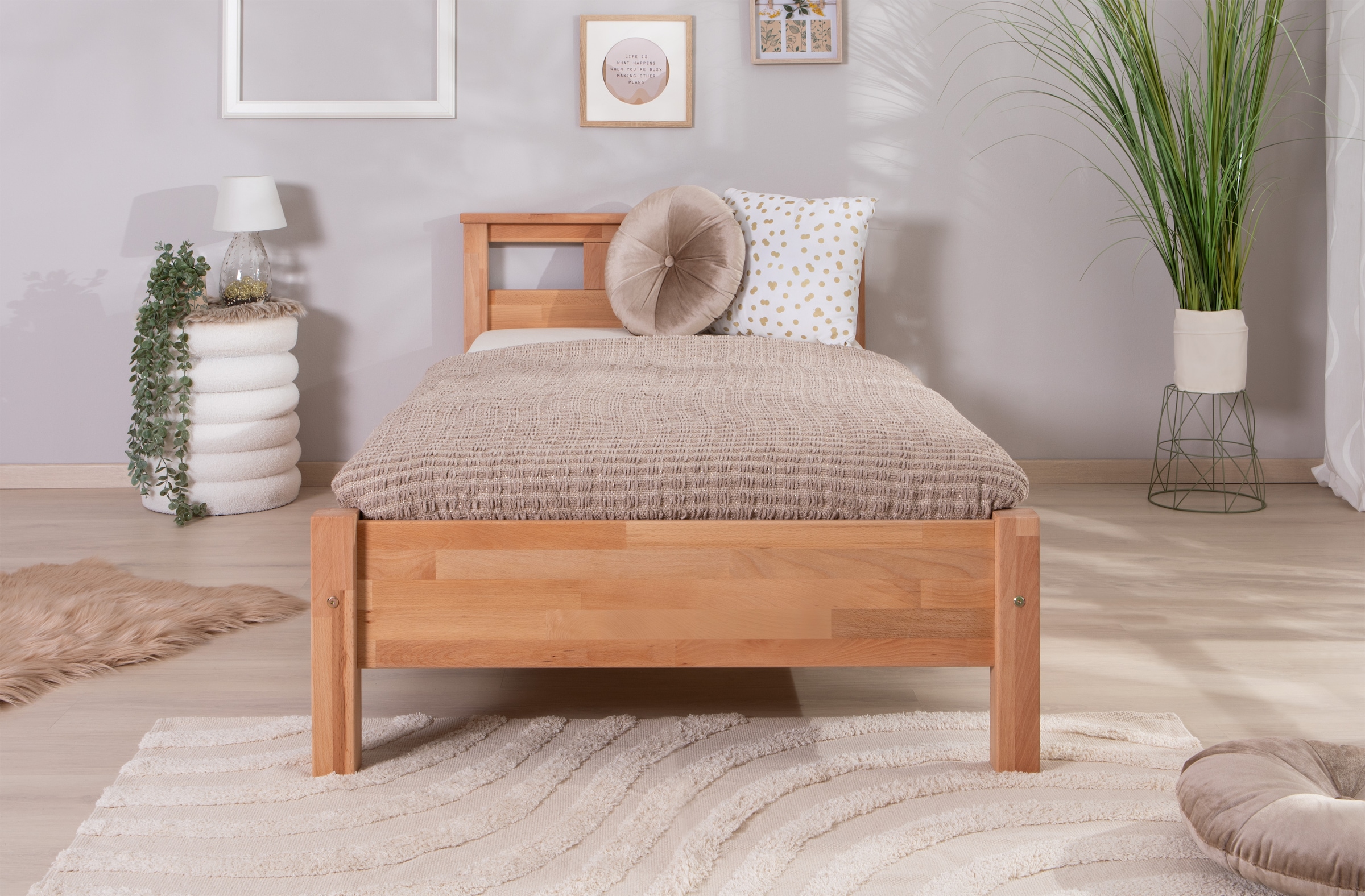 Ticaa Massivholzbett »Merci« Doppelbett, aus Buche Massivholz, inkl. Rollrost