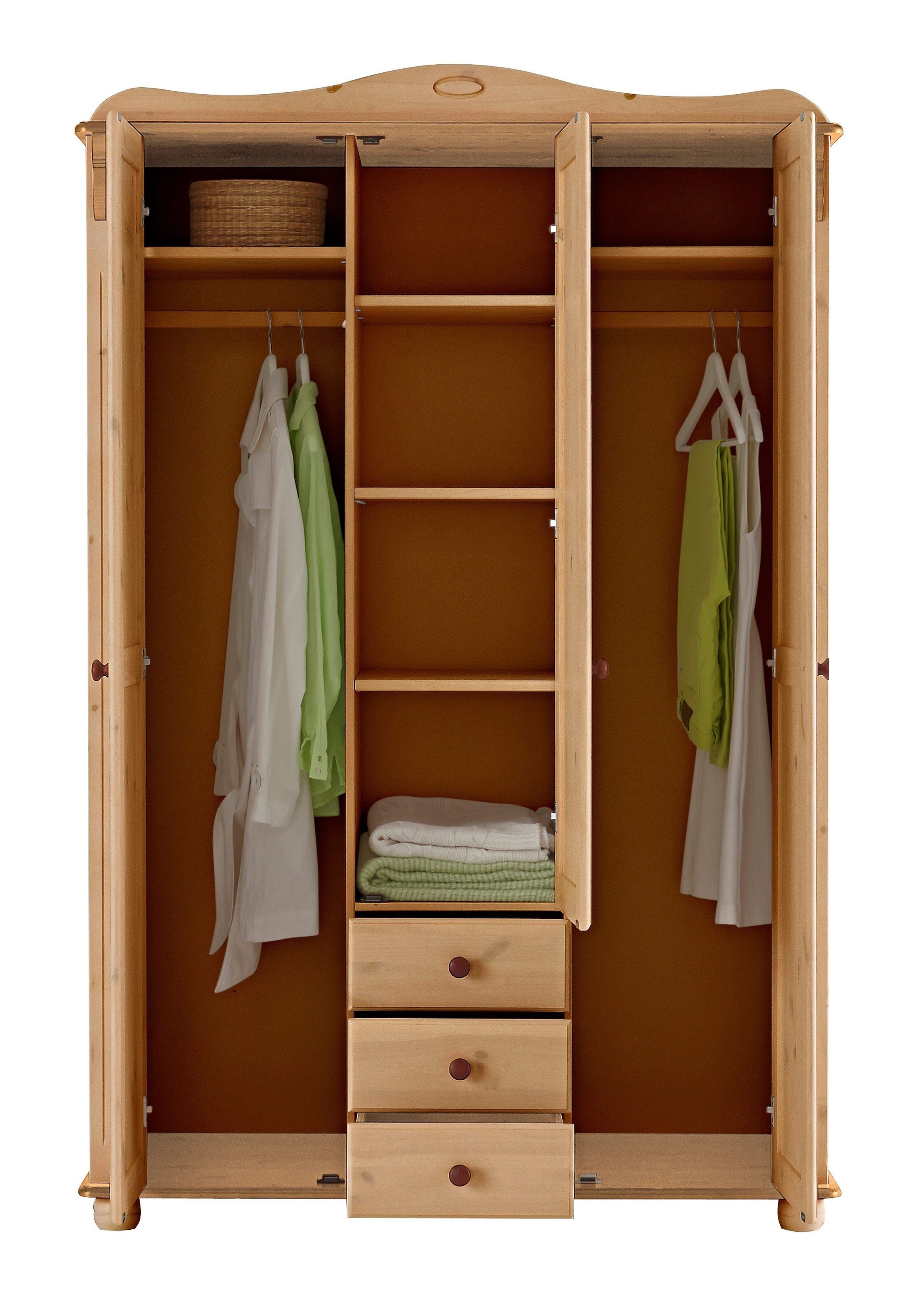 Home affaire Kleiderschrank »Adele«, (4 Breiten: 92/130/169/207 H/T ca. 191/54 cm), aus massiver Kiefer,Spiegel beim 4-und 5-trg.Schrank, Innenausstattung