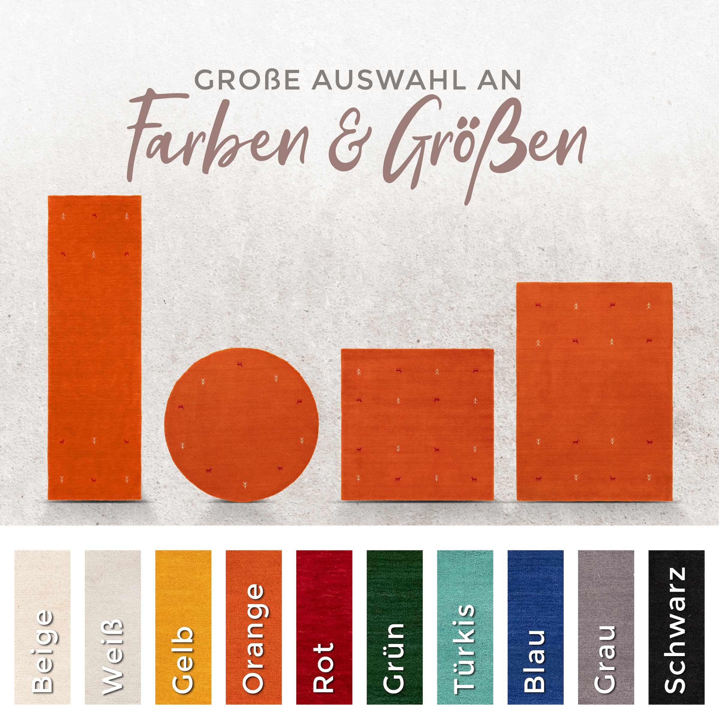 carpetfine Wollteppich »Gabbeh Uni,  auch als Läufer und Rund erhältlich« rechteckig 15 mm Höhe reine Wolle, handgewebt, Gabbeh Loom Tiermotiv, große Farbauswahl