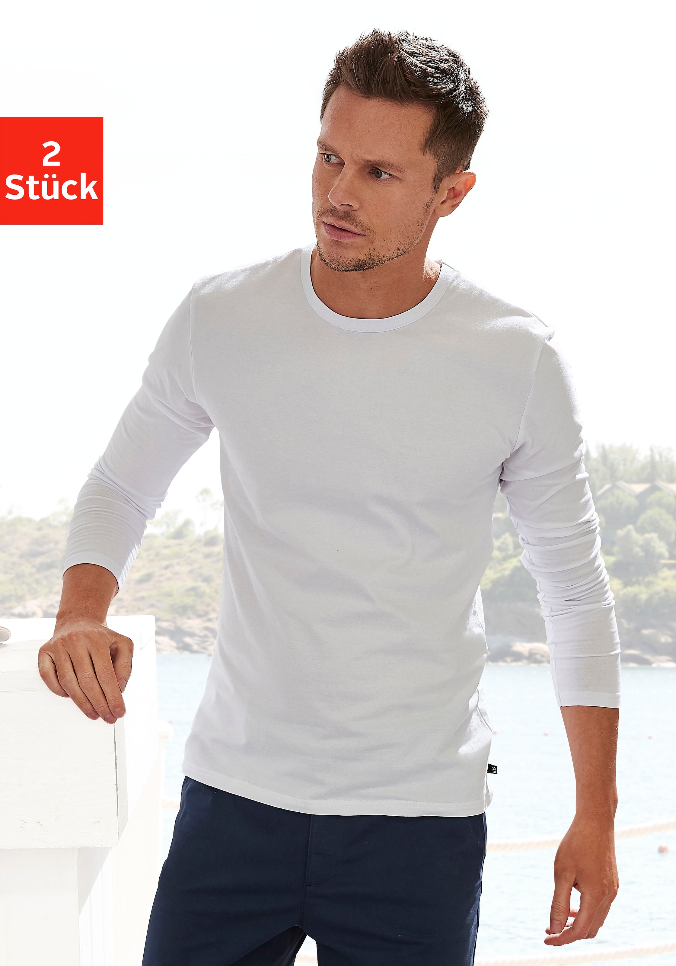 H.I.S Langarmshirt, (Packung, 2er-Pack), Doppelpack Unterziehshirt aus Baumwoll-Mix