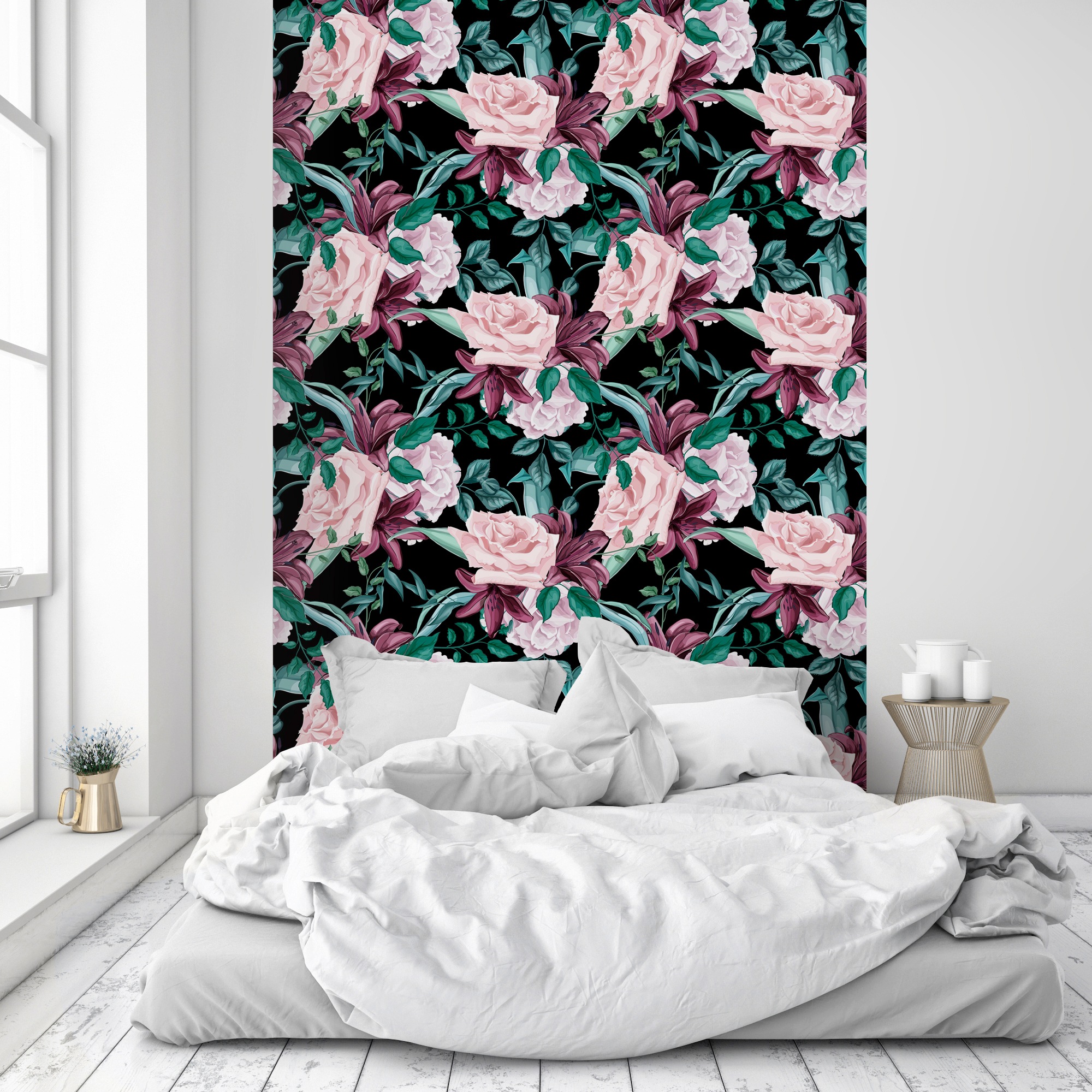 queence Vinyltapete »Holly« Motiv | bedruckt | botanisch | floral | gemustert | natürlich glatt 90x250cm, selbstklebend, kinderleichte Anbringung, , Sticker