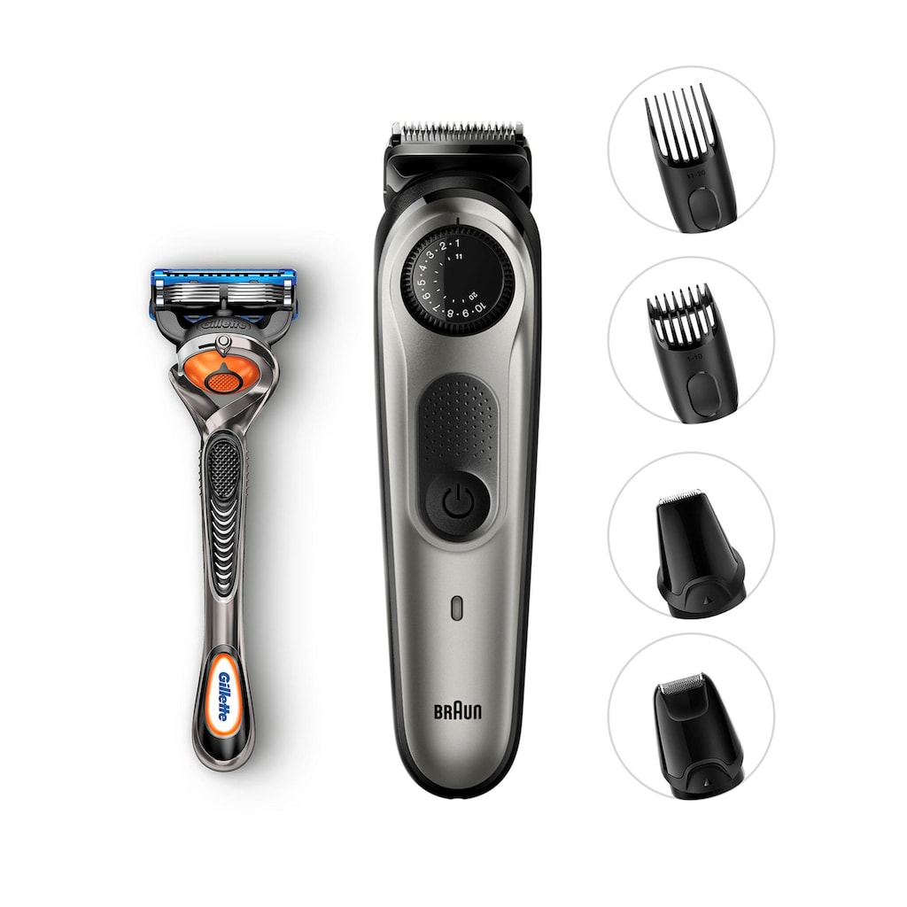 Braun Haar- und Bartschneider »BT7020«, 4 Aufsätze, mit Gratis Gillette Fusion5 ProGlide Rasierer