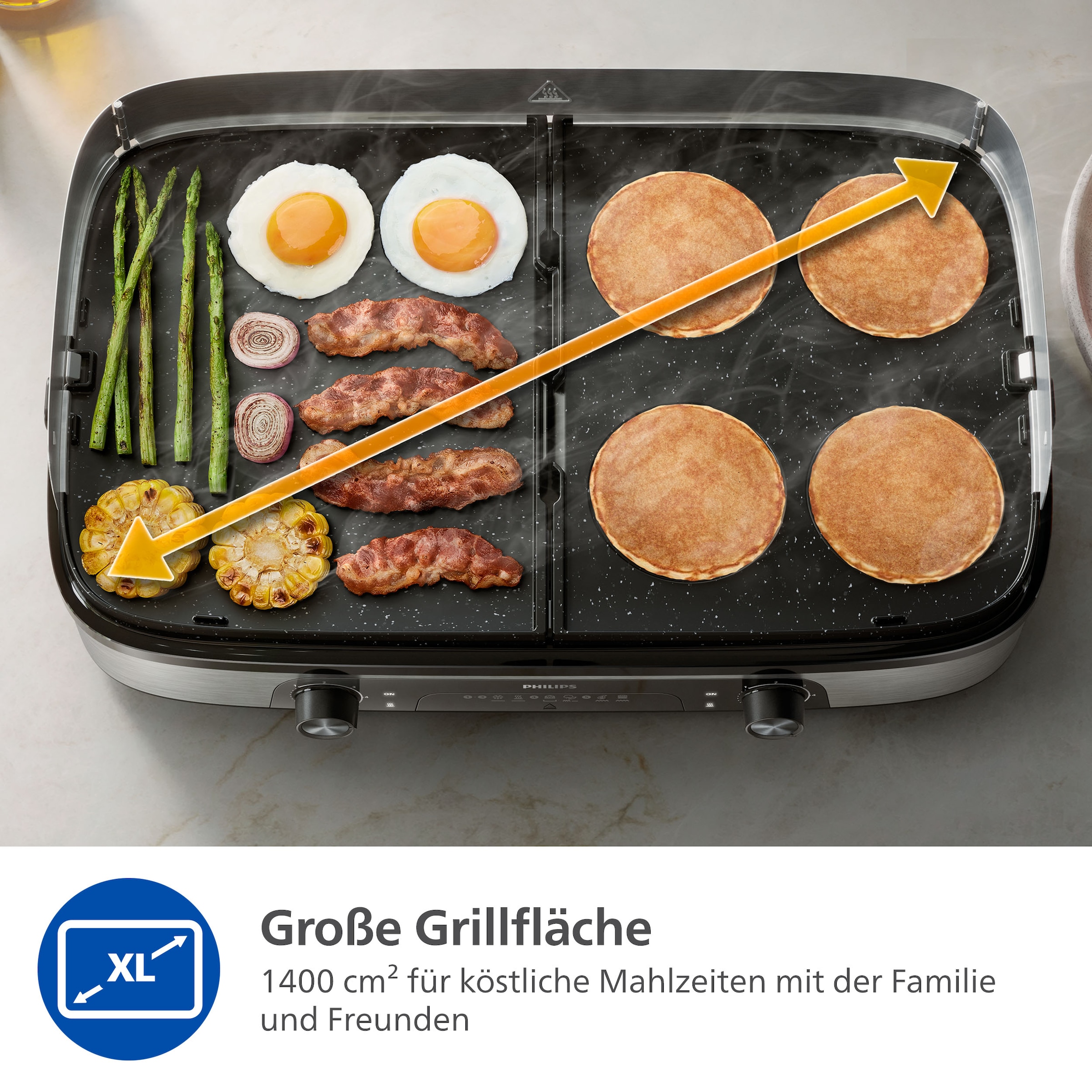 Philips Tischgrill »HD6222/90 5000 Series, 2 Heizzonen, wendbare Platten«, 2400 W, mit einstellbarer Temperatur u. Grillfläche von 1400 cm²