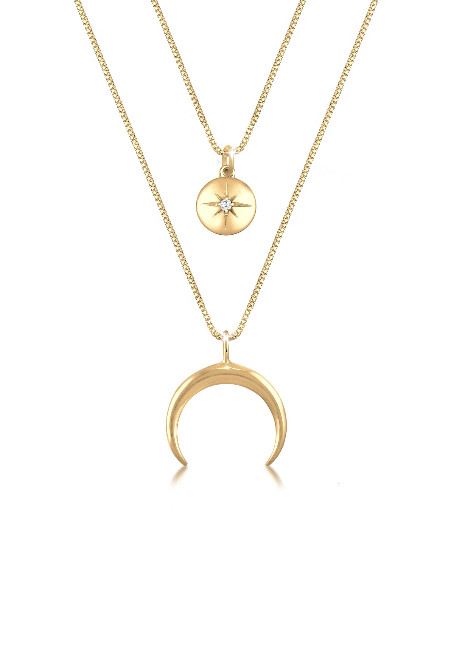 Elli Collierkettchen »Layer Halbmond Stern Plättchen Zirkonia 925 Silber«