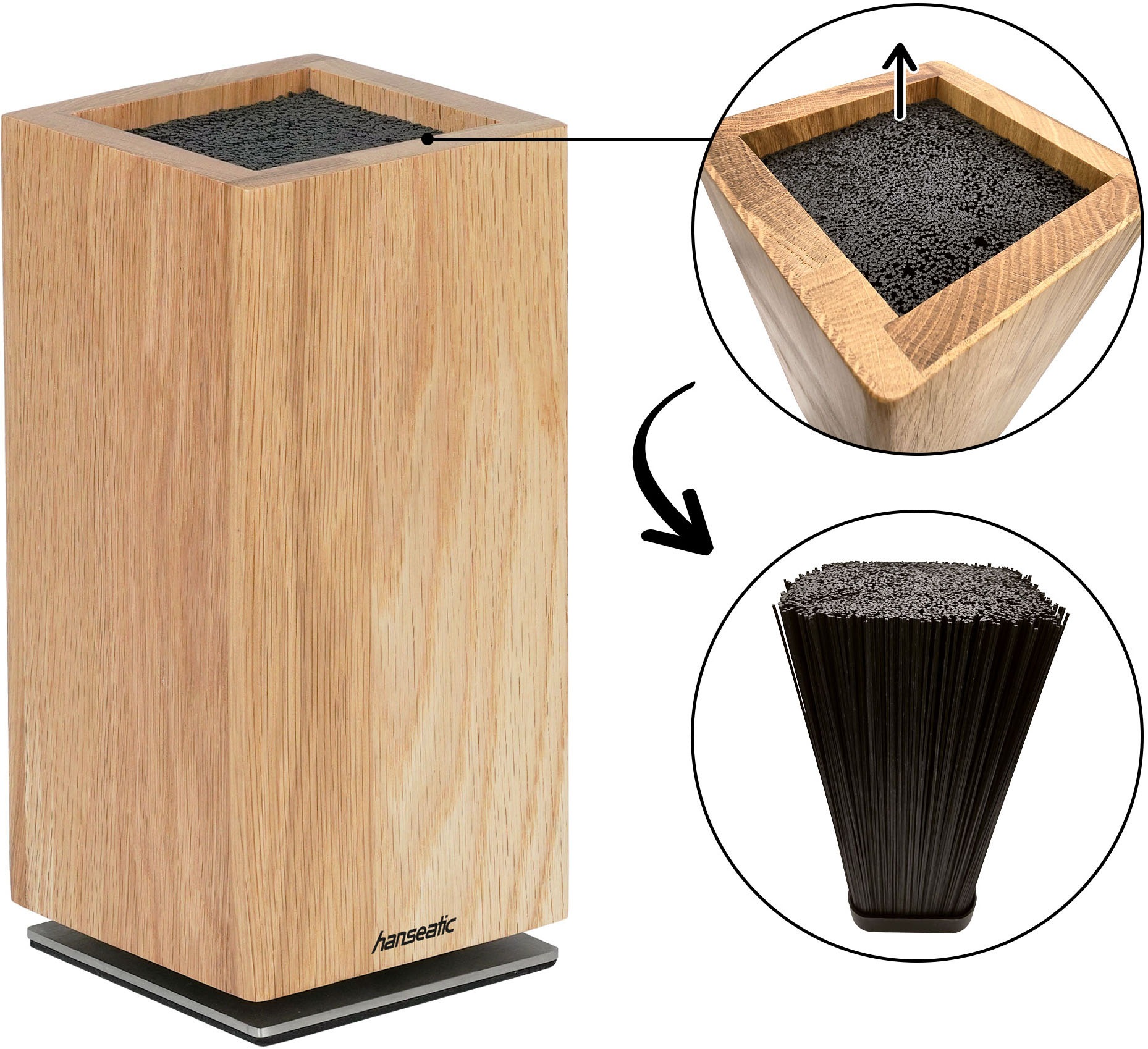 Hanseatic Magnet-Messerblock »hanseatic PREMIUM, Messerblock aus Eichenholz« 1 Stk. elegantes Design, herausnehmbarer Borsteneinsatz, 360-Grad-drehbar