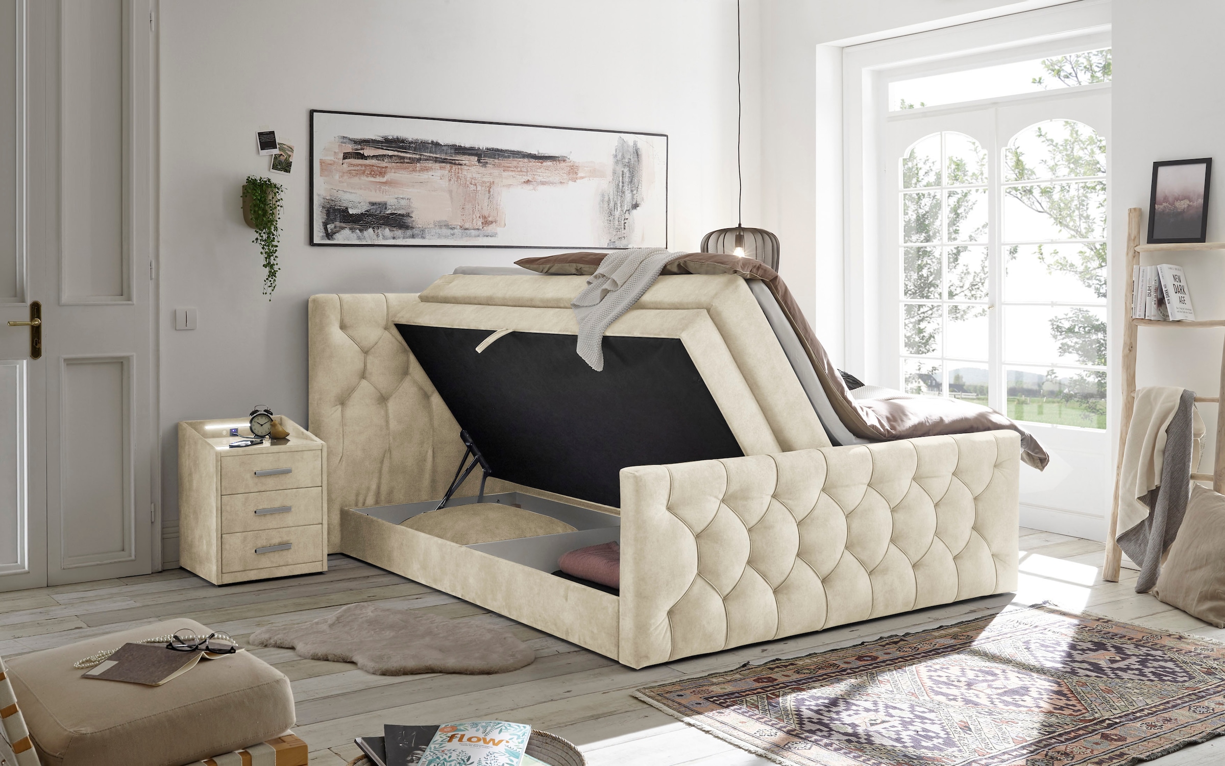 ED EXCITING DESIGN Boxspringbett »"Cashfield"! Topseller inkl. zwei Bettkästen & Topper«, erhältlich in den Größen 160x200cm und 180x200cm