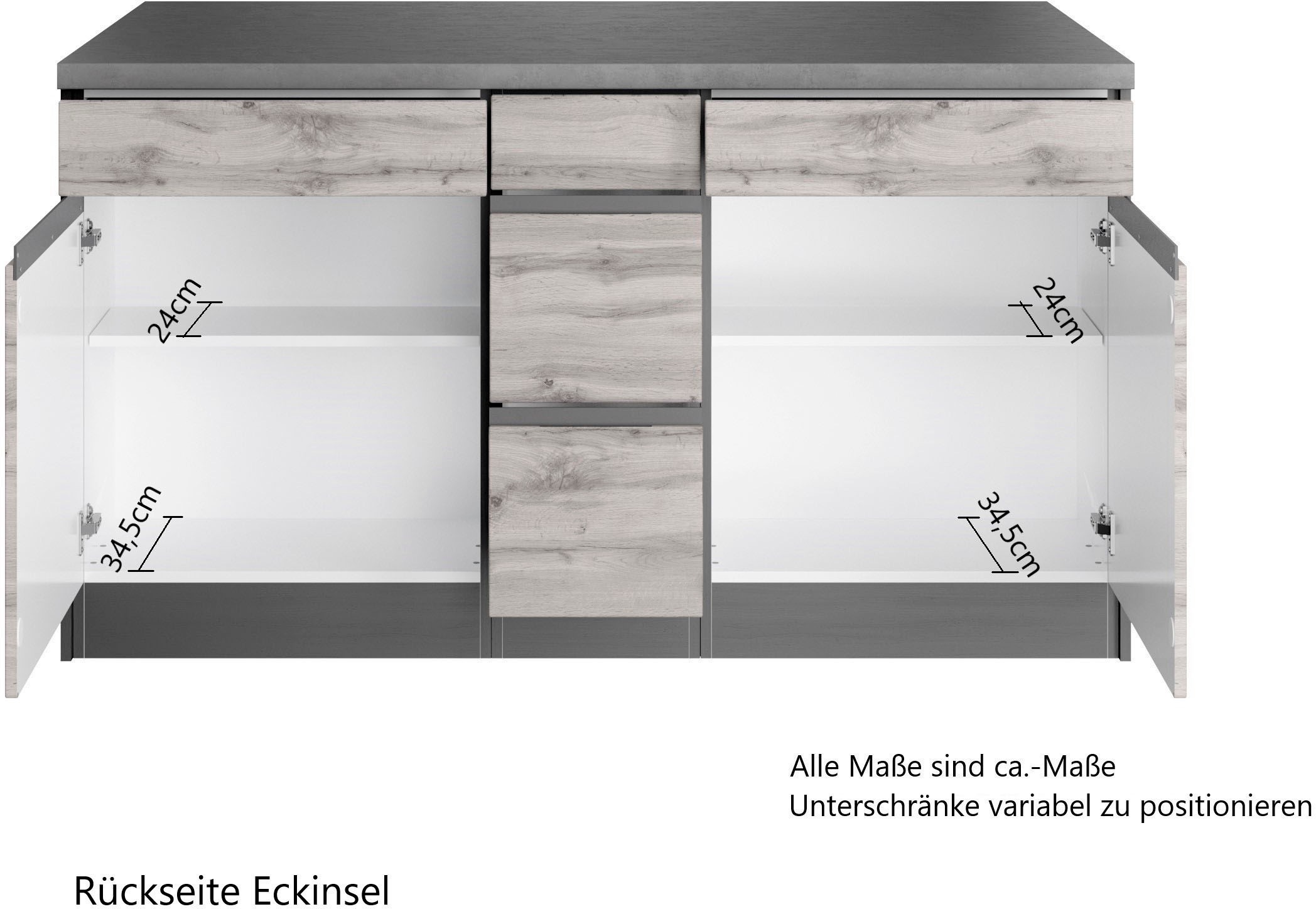 KOCHSTATION Winkelküche »KS-Riesa« Stellbreite 490/153 cm, ohne E-Geräte