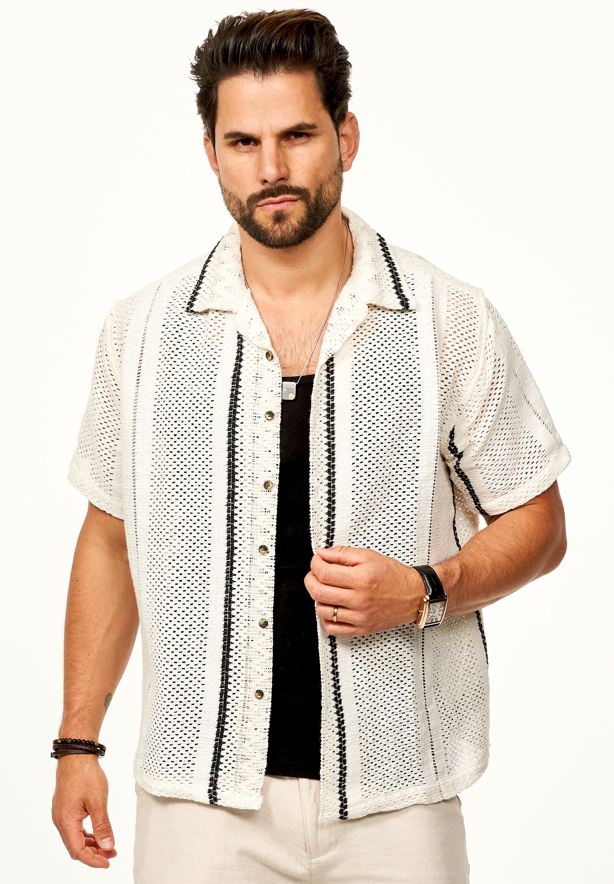 SOULSTAR Kurzarmhemd »Freizeithemd als Kurzam Strick Hemd im Retro-Look - Strick Polo-Hemd Overshirt im Regular-Fit für Herren«