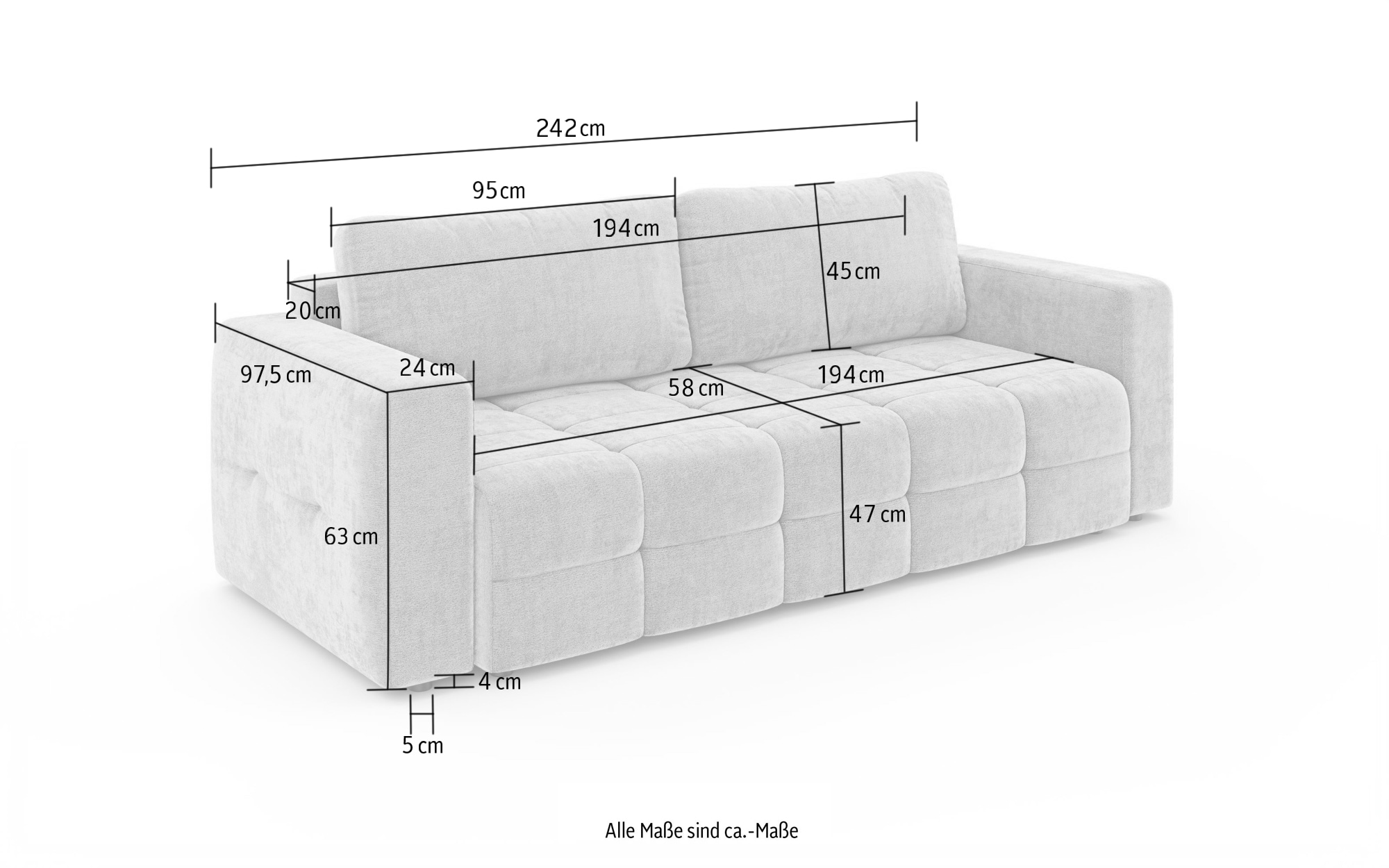 OTTO home 3-Sitzer »JONNO Schlafsofa mit Bettkasten, komfortables Sitzgefühl, Breite 242cm« Liegefläche 150x193cm, inklusive Rückenkissen, moderne Steppung