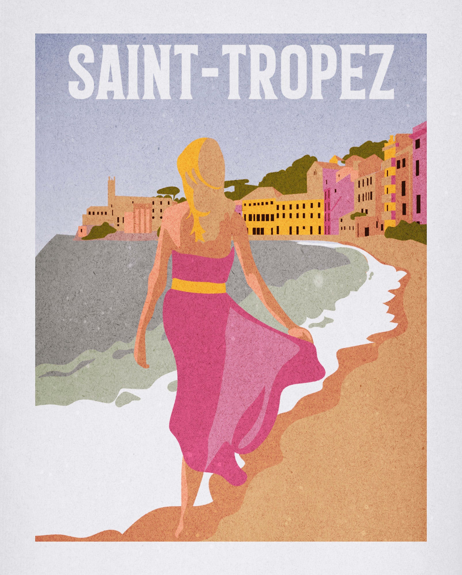 Komar Wandbild »Vintage Travel Saint-Tropez«, (1 St.), Deutsches Premium-Poster Fotopapier mit seidenmatter Oberfläche und hoher Lichtbeständigkeit. Für fotorealistische Drucke mit gestochen scharfen Details und hervorragender Farbbrillanz.
