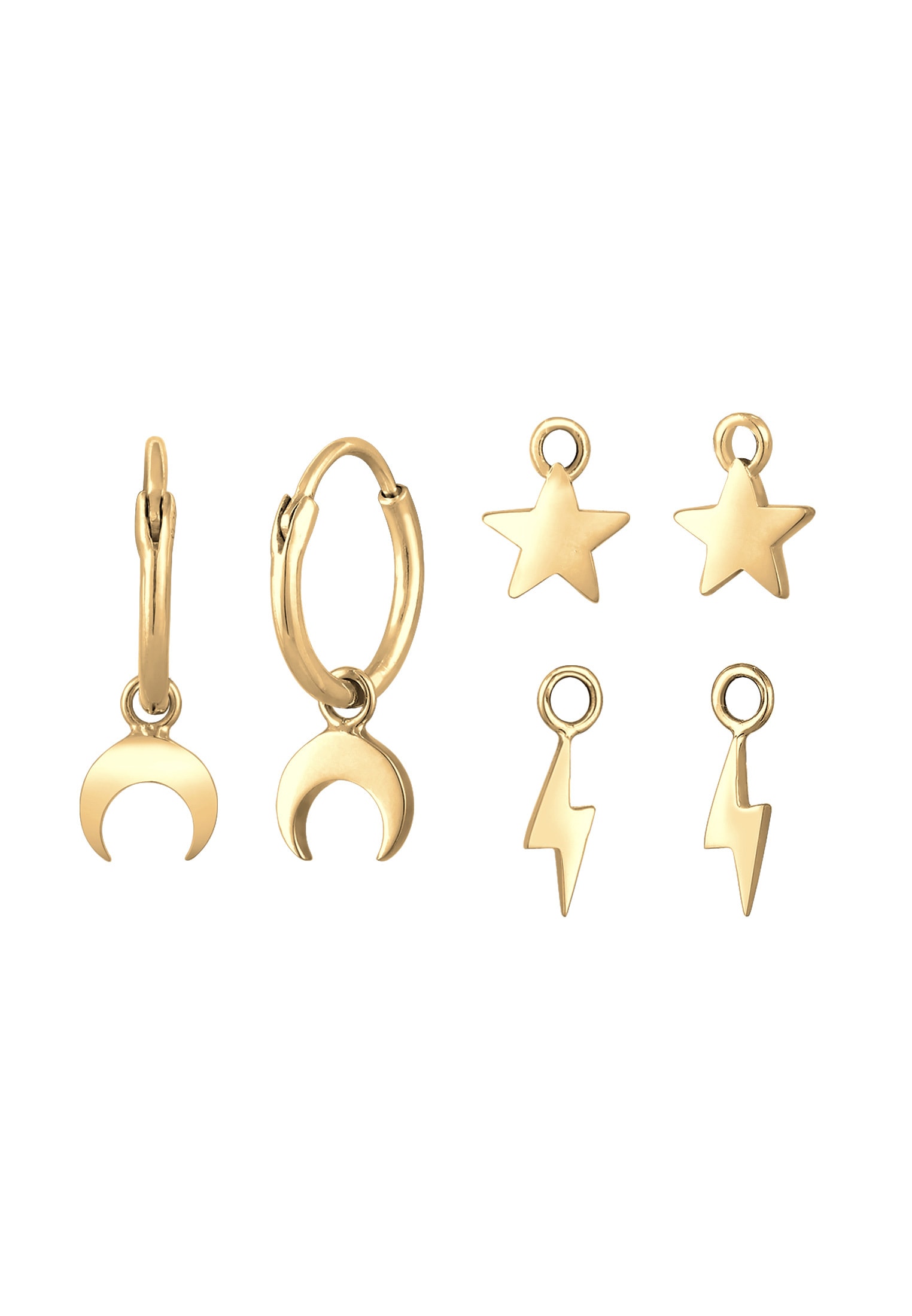 Elli Paar Creolen »Ohrringe Creolen 3-Set Hänger Mond Stern Blitz 925 Silber«