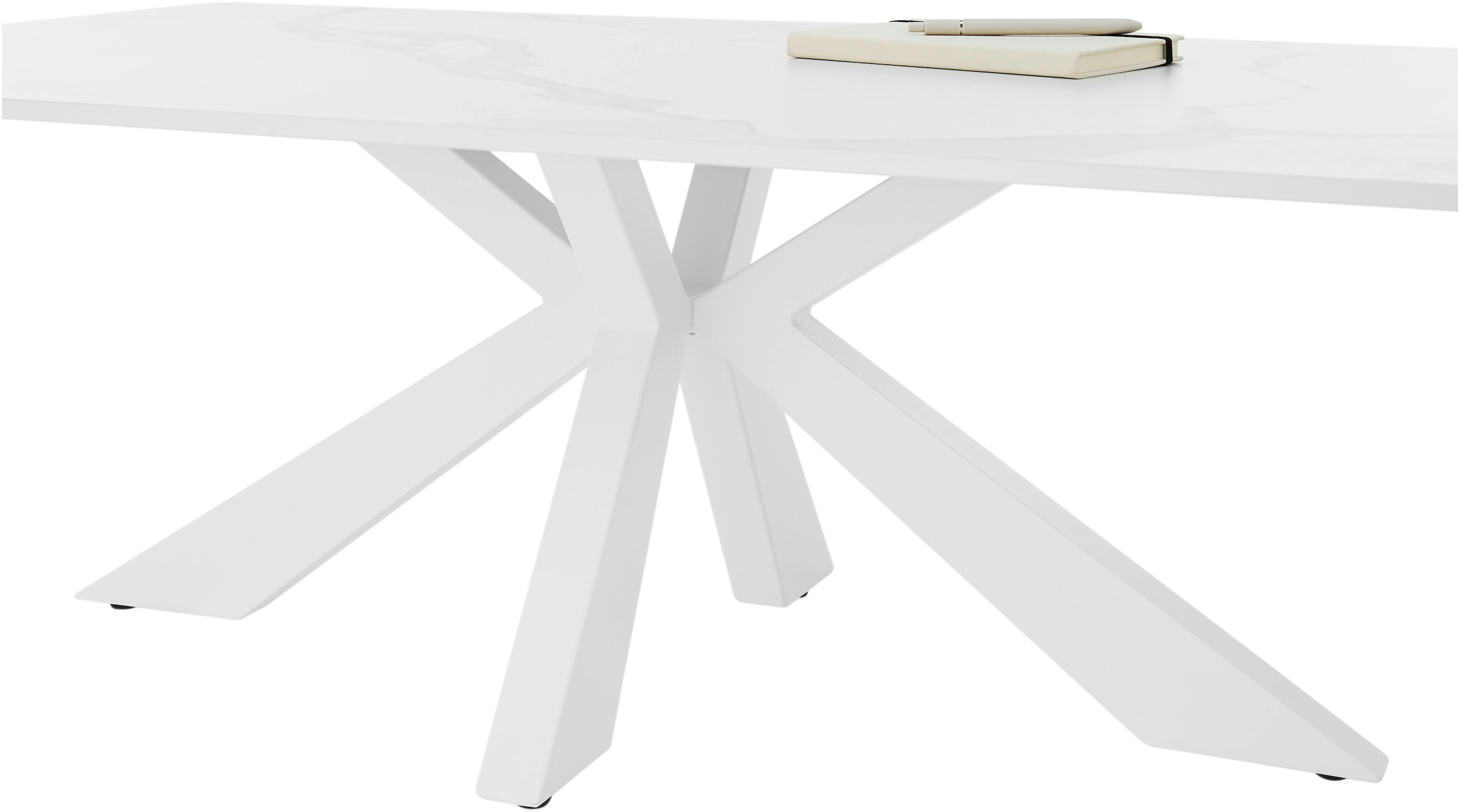 Stolkom Couchtisch »Noah Wohnzimmertisch Keramik, Weiß marmoriert, BxHxT 110x40x70 cm«, Keramikoberfläche weiß marmoriert, 4-Fuß Gestell in weiß
