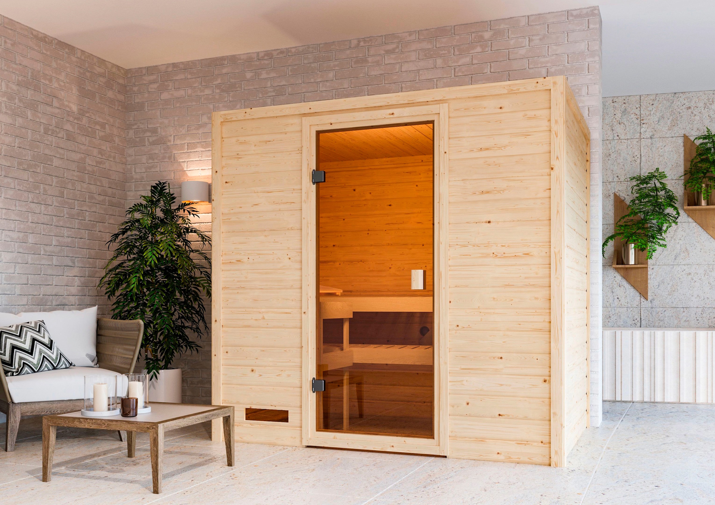 welltime Sauna »Sunie«, 3,6-kW-Plug & Play Ofen mit int. Steuerung