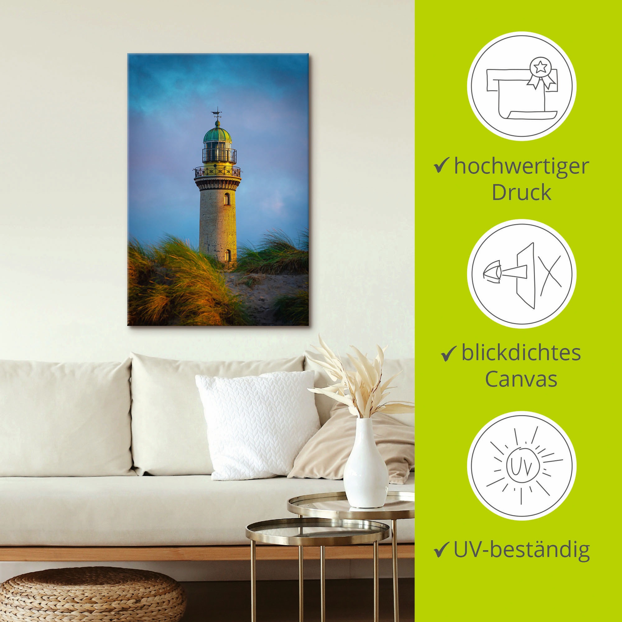 Artland Wandbild »Leuchtturm in Warnemünde«, Gebäude, (1 St.), als Alubild, Leinwandbild, Wandaufkleber oder Poster in versch. Größen