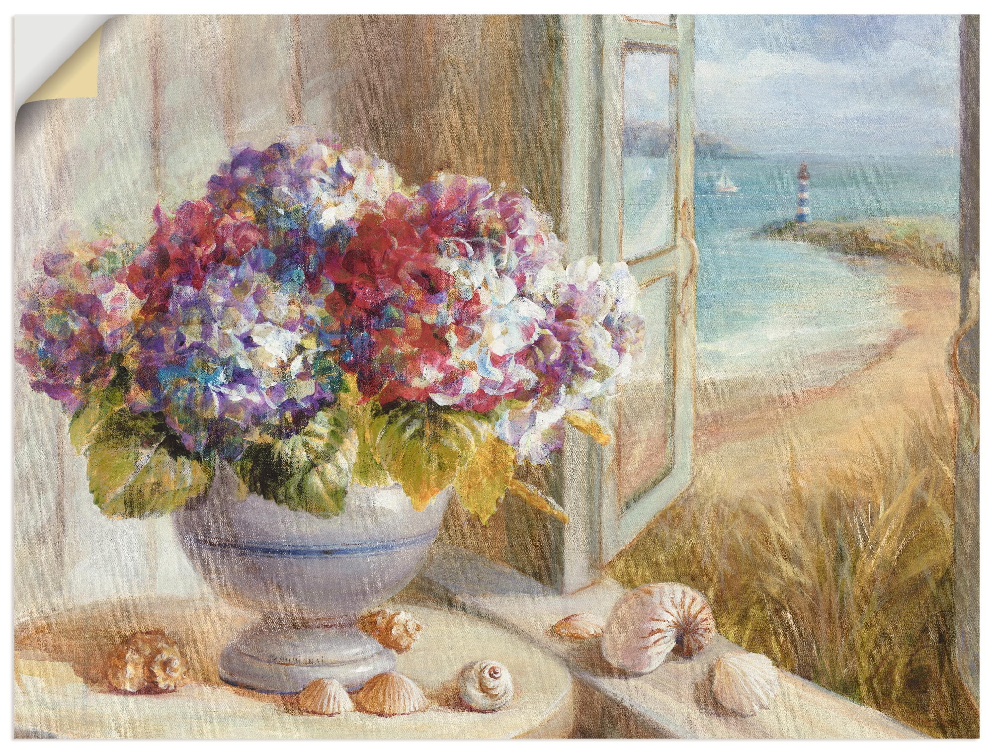 Artland Wandbild »Küsten Hortensie«, Arrangements, (1 St.), in vielen Größen & Produktarten -Leinwandbild, Poster, Wandaufkleber / Wandtattoo auch für Badezimmer geeignet