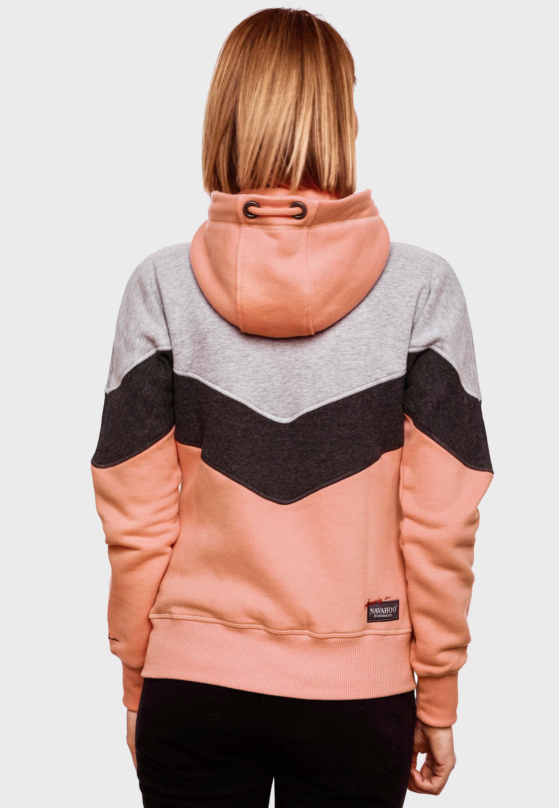 Navahoo Kapuzensweatjacke »Kapuzensweatjacke Honigperle«, Sportliche Damen Sweatjacke im Coloblocking-Stil