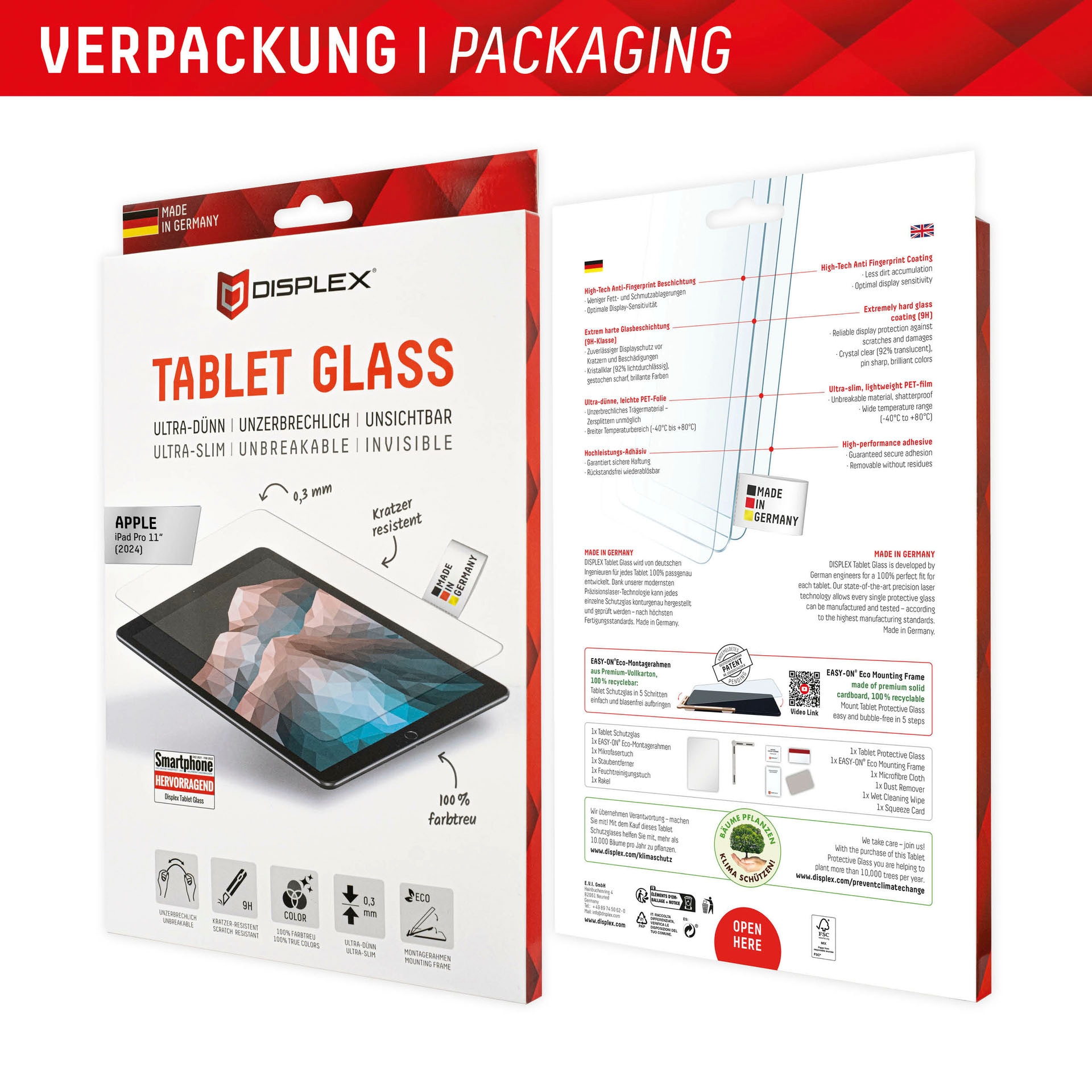 Displex Displayschutzfolie »Tablet Glass«, für Apple iPad Pro 11" (2024), Displayschutz, Bildschirmschutz, kratz & stoßfest, einfaches Anbringen