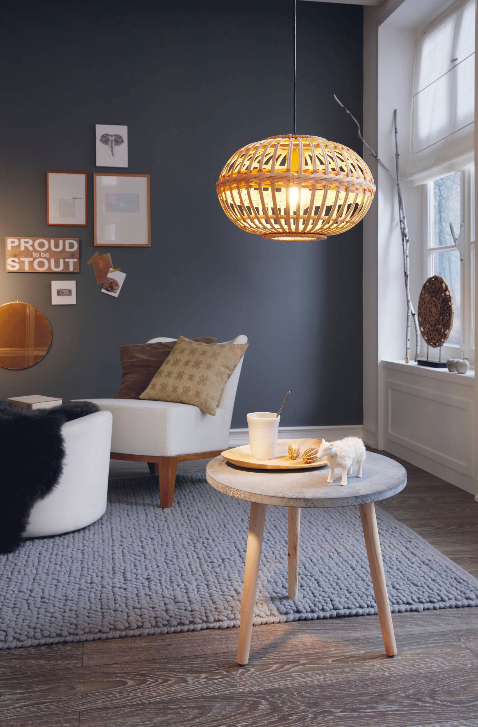 EGLO Pendelleuchte »AMSFIELD«, 1 flammig, Leuchtmittel E27 | ohne Leuchtmittel, Boho Hängelampe Esstisch, Esszimmerlampe, Hängeleuchte, E27, Ø 38 cm