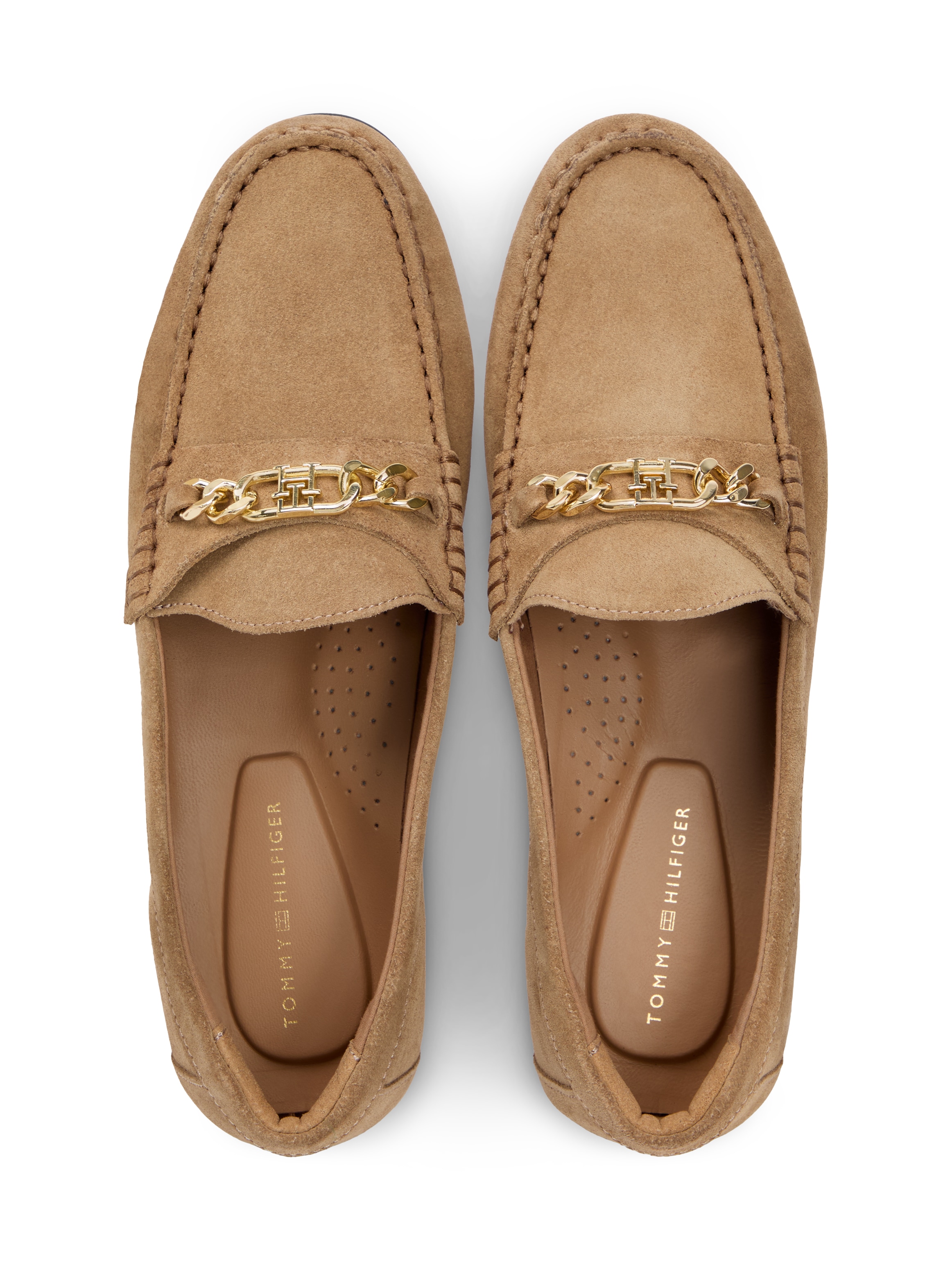 Tommy Hilfiger Loafer »TH CHAIN SUEDE LOAFER«  Slipper, Businessschuh, Schlupfschuh mit goldfarbener Zierkette