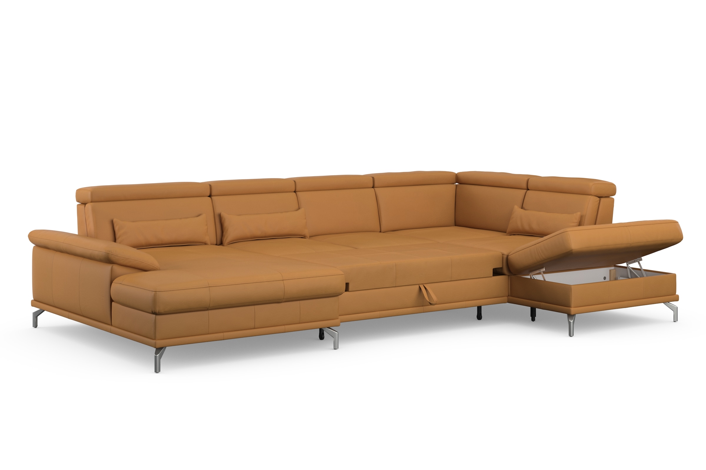 sit&more Wohnlandschaft »Cabrio U-Form, mit Sitztiefenverstellung, Arm- und Kopfteilverstellung«, 3 Nierenkissen, Federkern, optional Bettfunktion und Stauraum