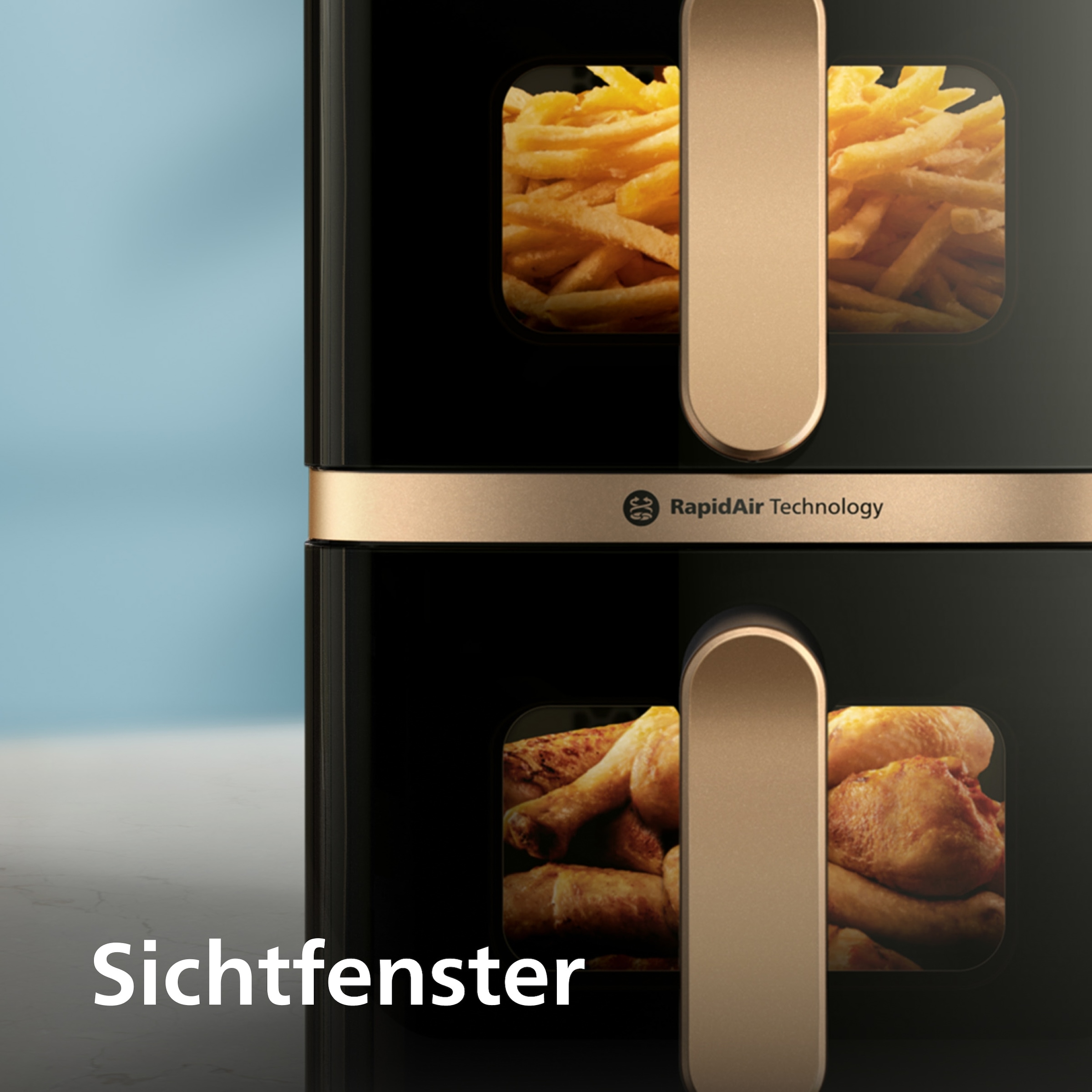 Philips Heißluftfritteuse »NA462/70 4000 Series Stacked Dual Basket und 10L Kapazität (5+5L)« 2750 W Fassungsvermögen 0 l RapidAir Technologie; Schwarz/Dunkelgrau, kupfer Griff