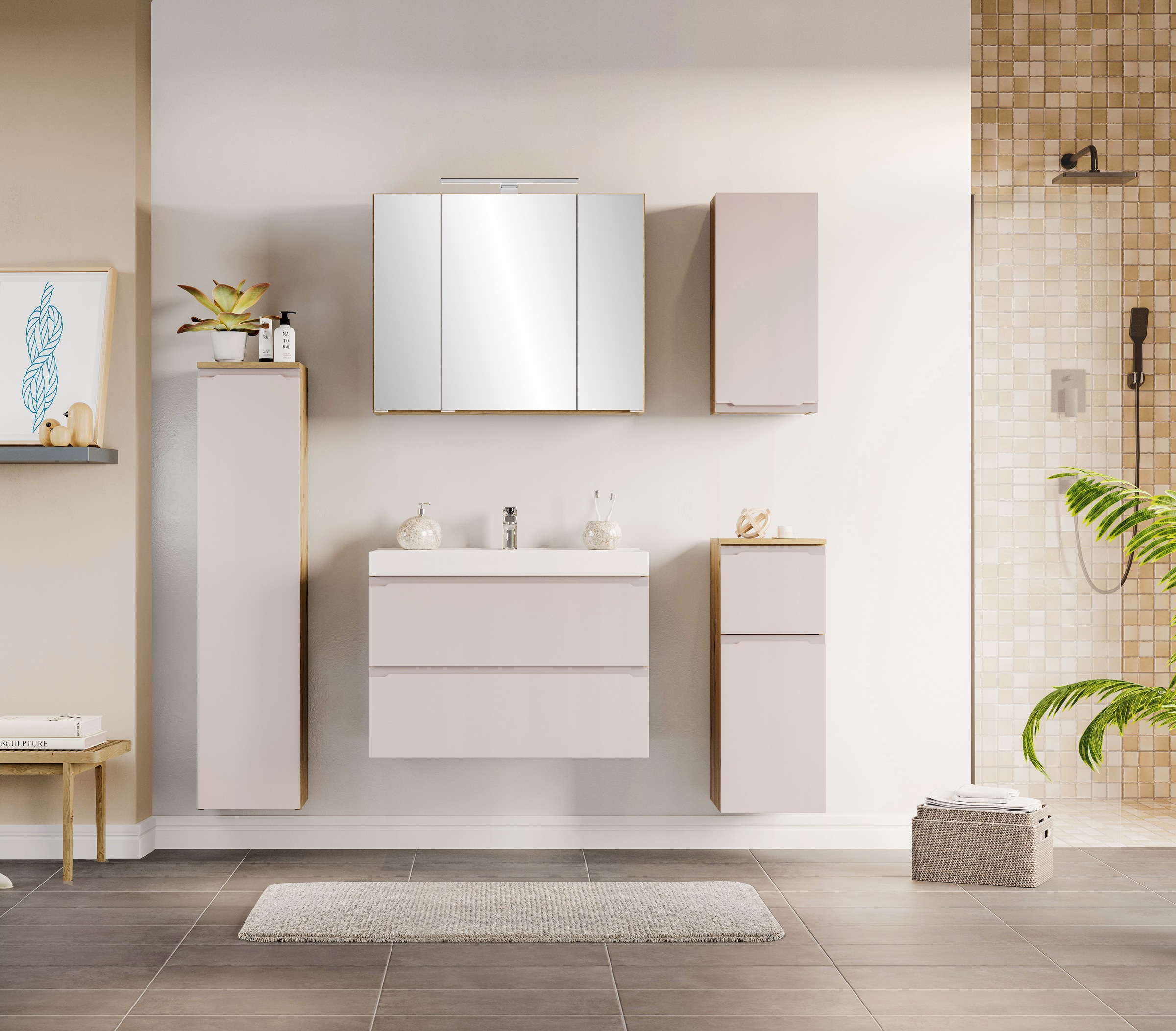 welltime Hängeschrank »CABO, gedämpfte Scharniere« Kaschmir, griffloses Design, reversibel