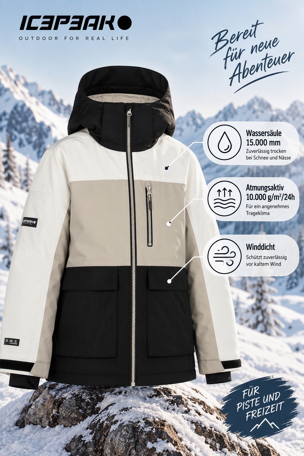Icepeak Skijacke »ICEPEAK LAMAR JR« für Kinder und Jugendliche, wasserdicht, wasserabweisend, atmungsaktiv