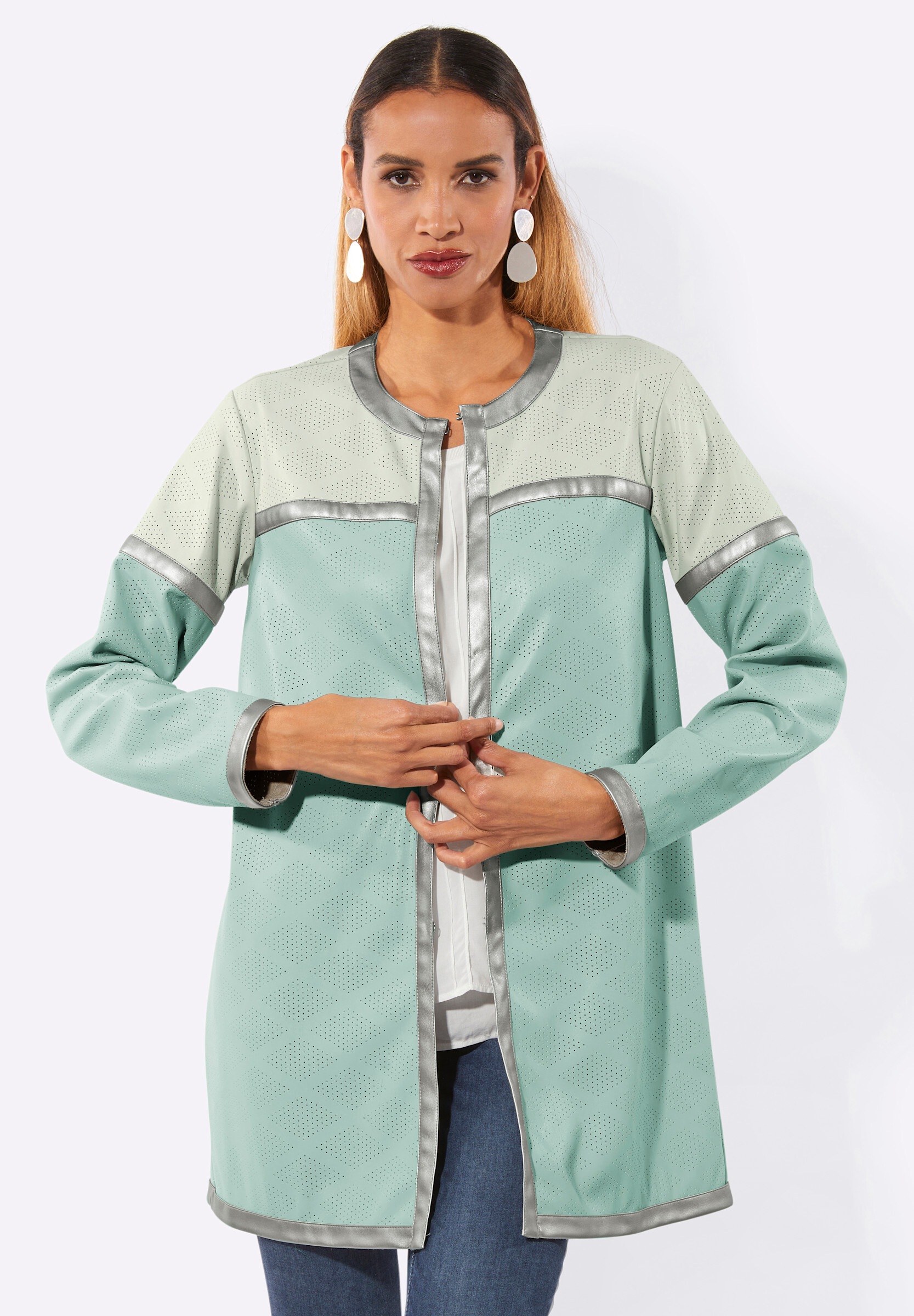 Mainpol Longblazer »Lederimitat-Blazer Lederimitat-Blazer mit Hakenverschluss«